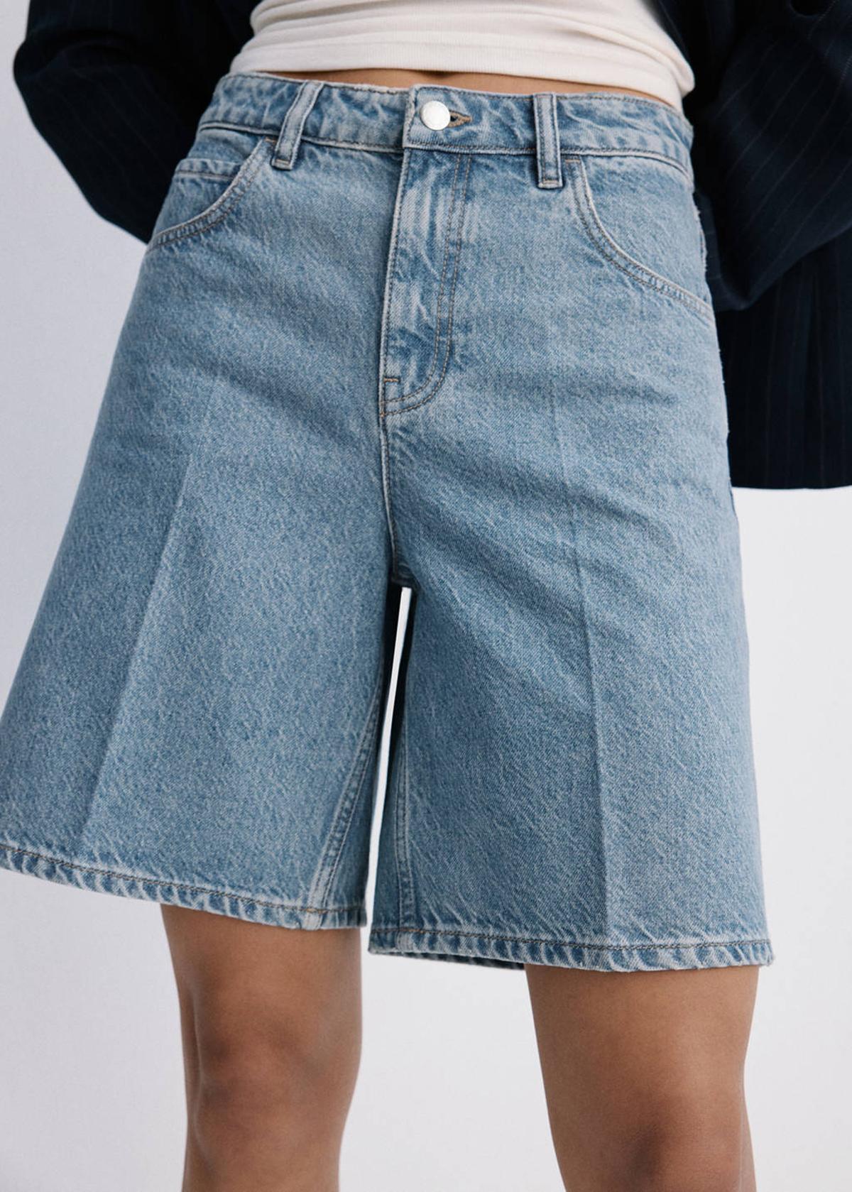 Short droit taille haute en jean