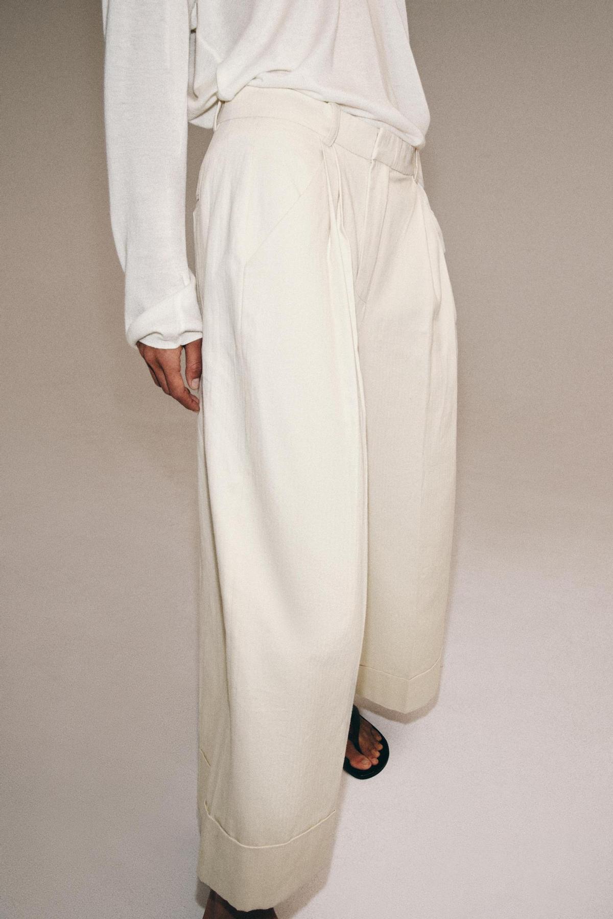 Pantalon large en lin blanc