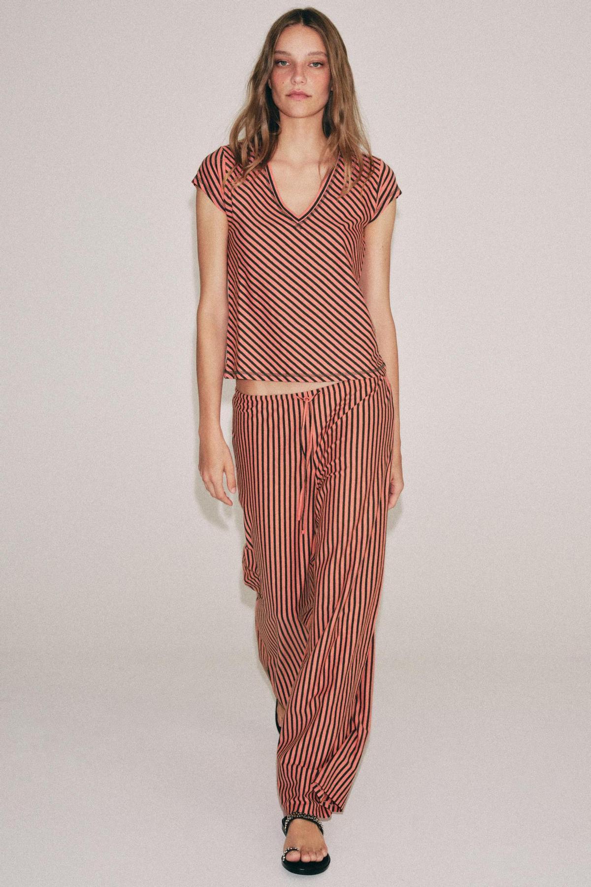 Pantalon large rayé en lin