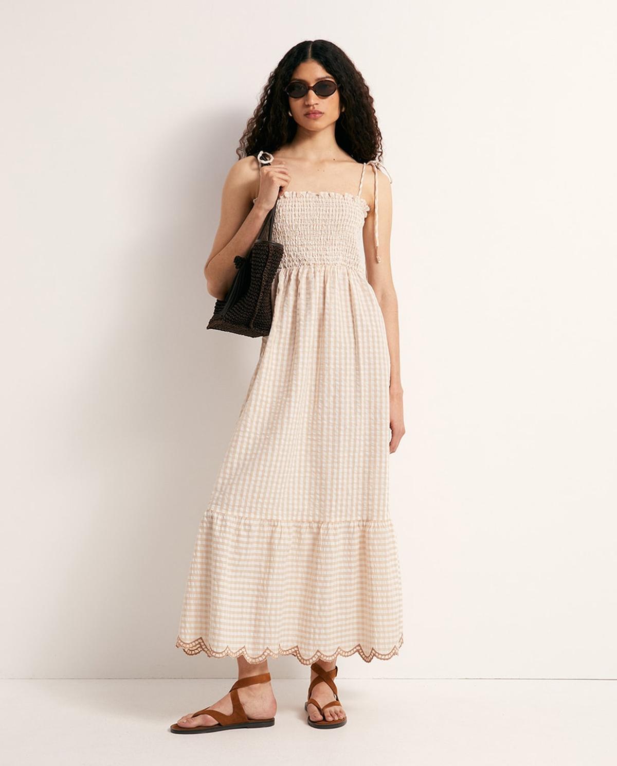 Robe à bretelles imprimée nid d'abeille