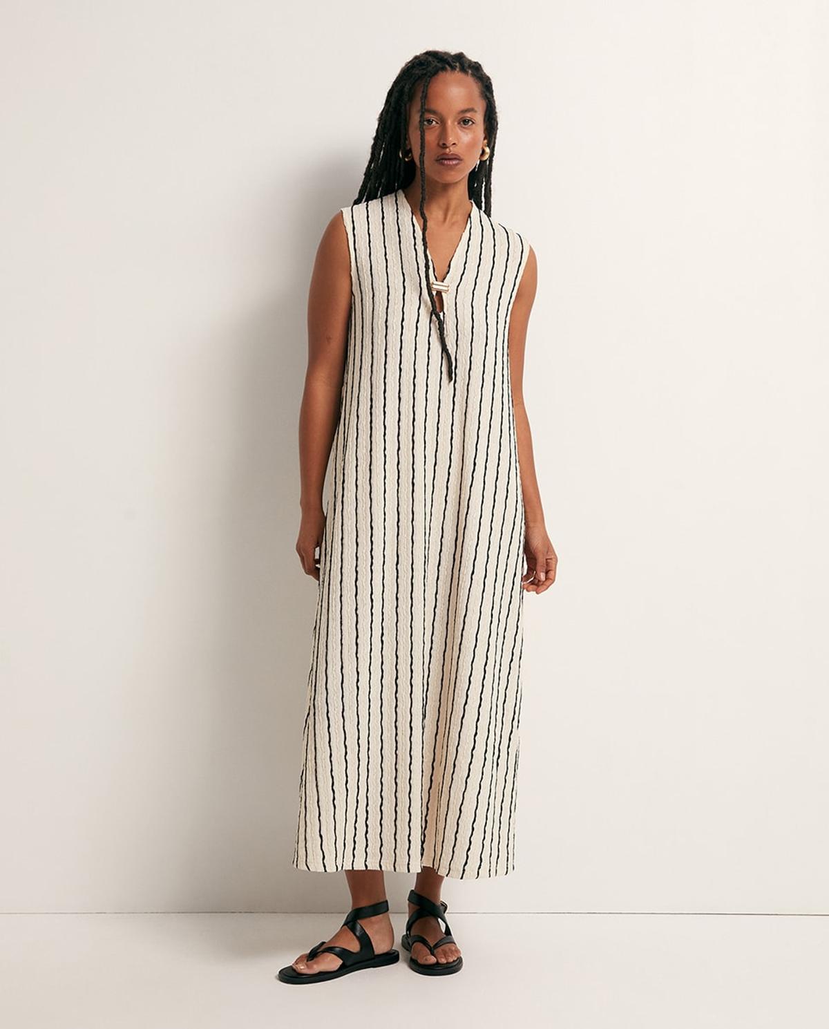 Robe midi rayée texturée