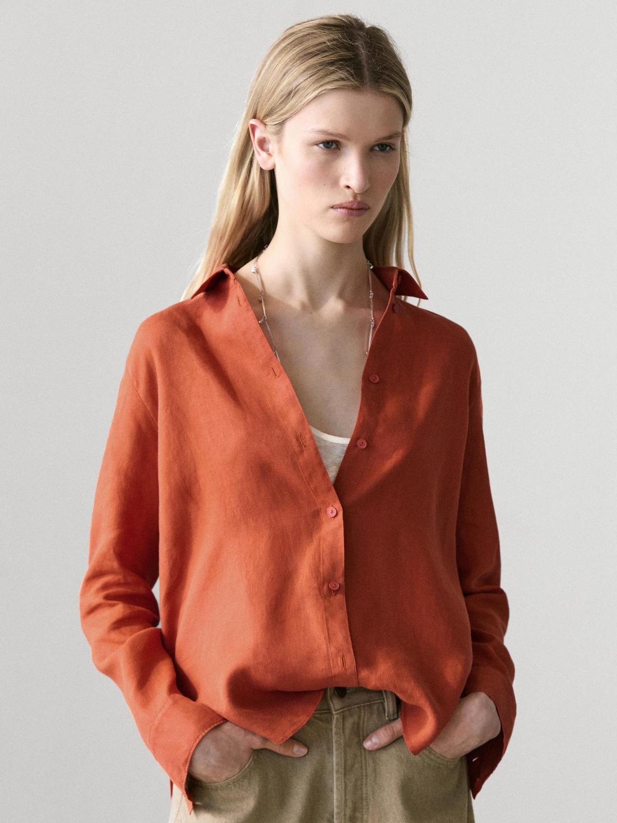 Chemise en lin orange