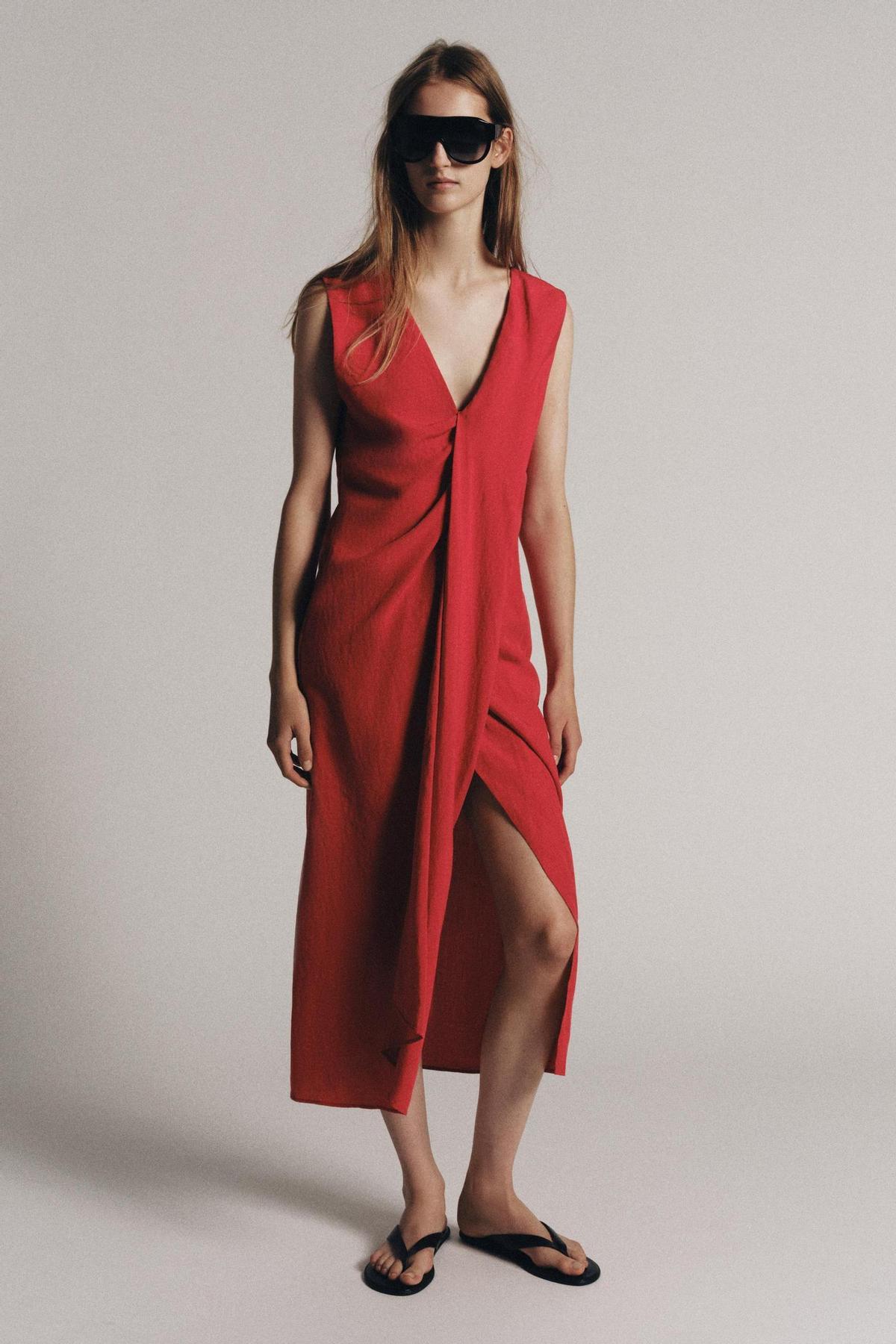 Robe midi froncée rouge