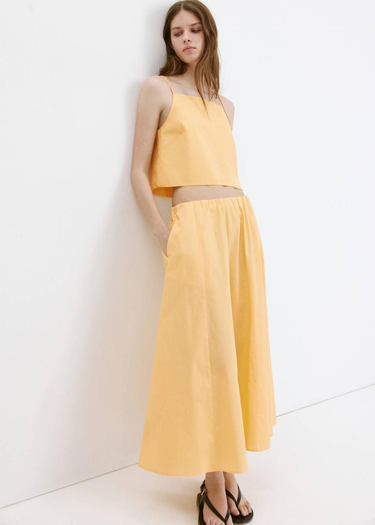 Ensemble haut midi et jupe jaune pastel