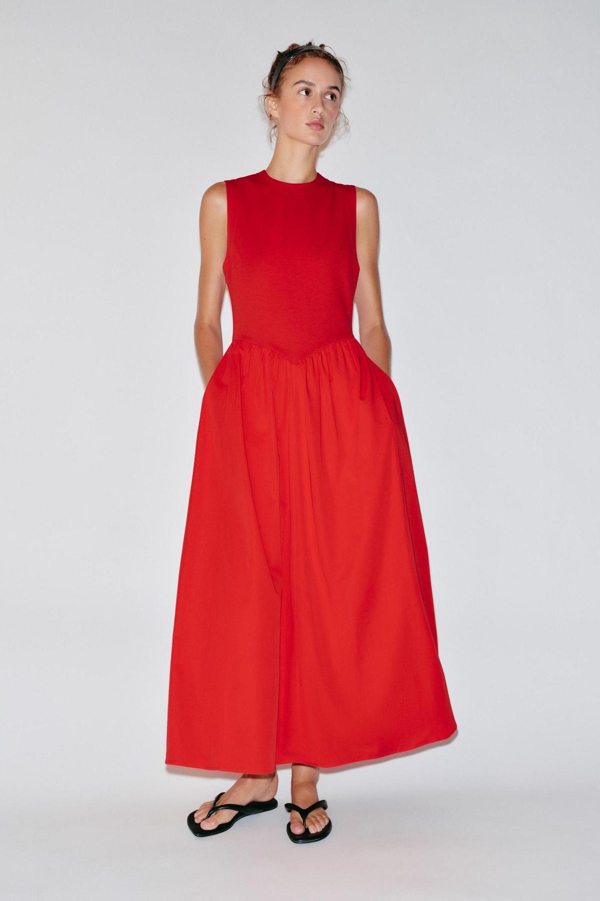 Robe midi combinée rouge