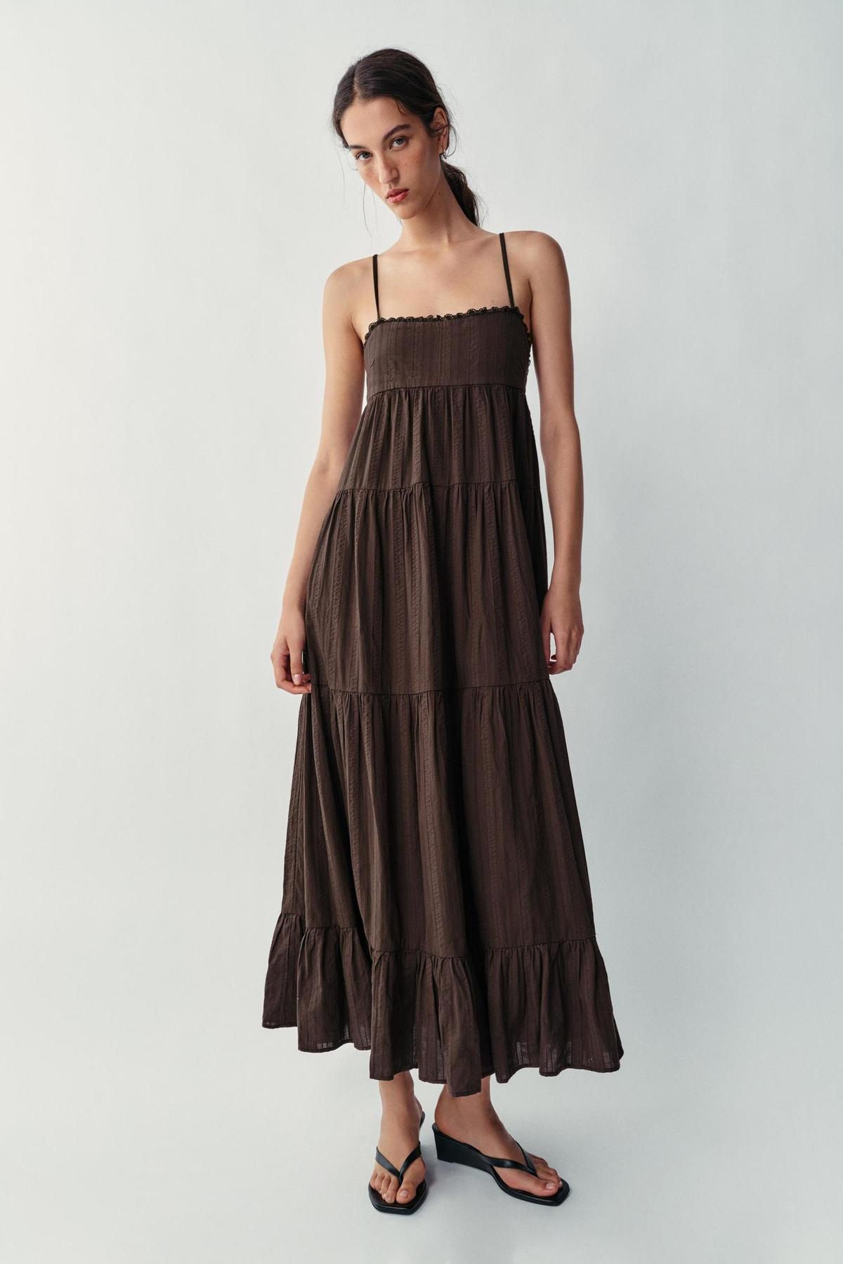 Robe longue à empiècements marron