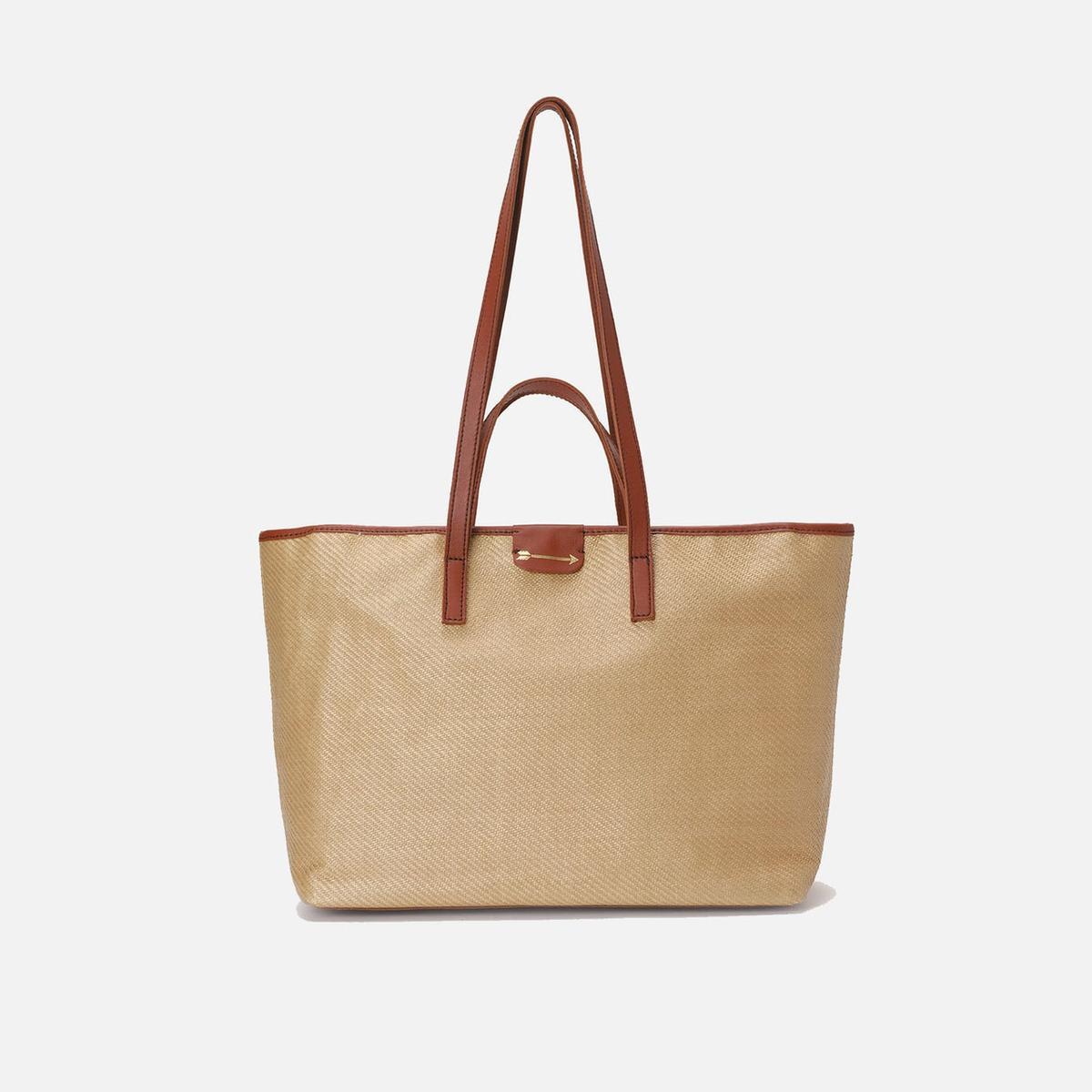 Sac en raphia beige détails carreaux