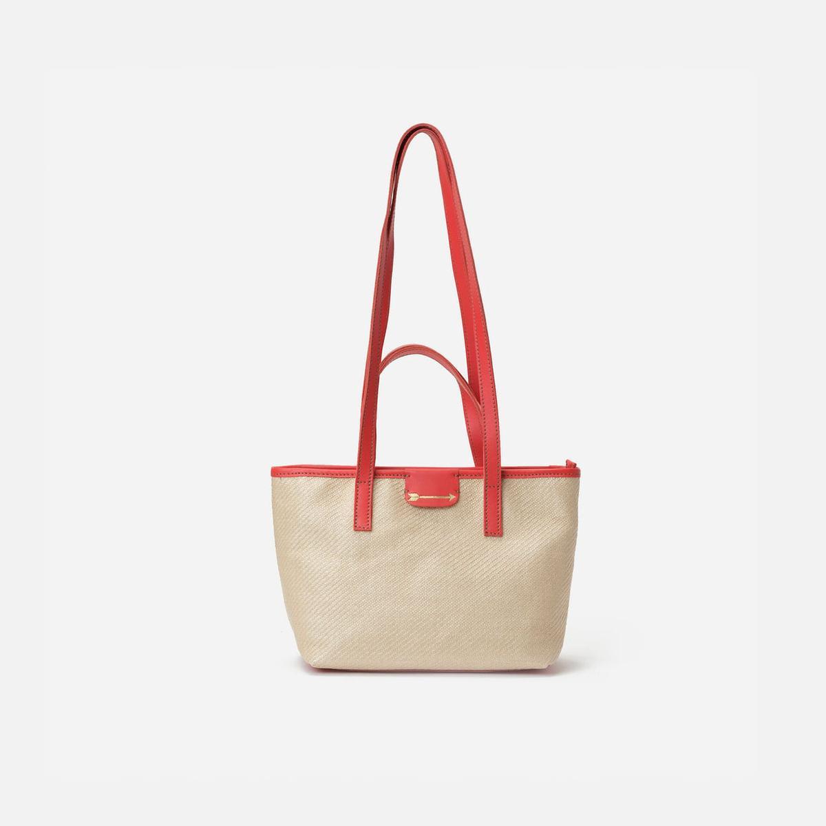 Mini sac en raphia crème et corail