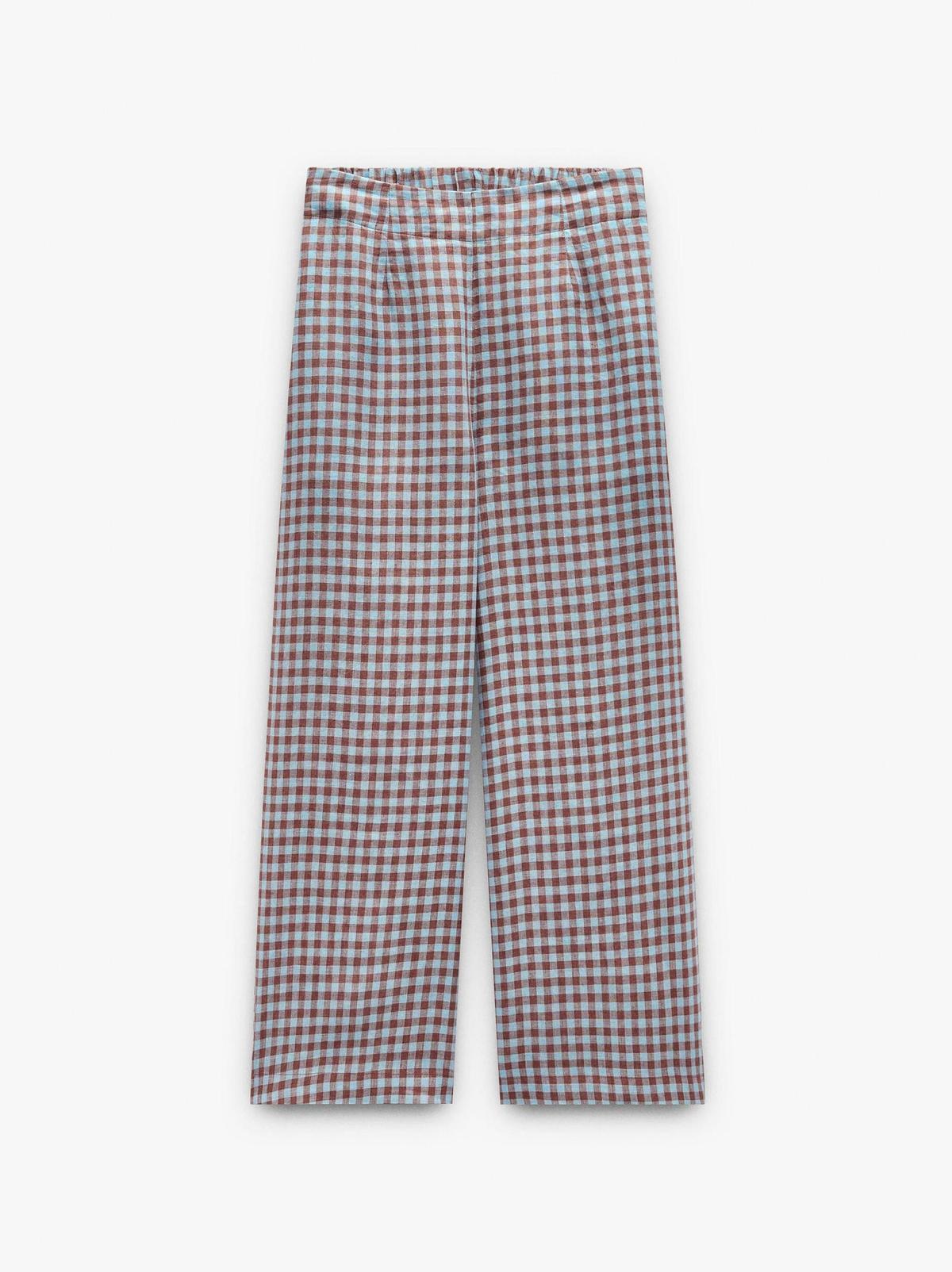 Pantalon large vichy 100% lin