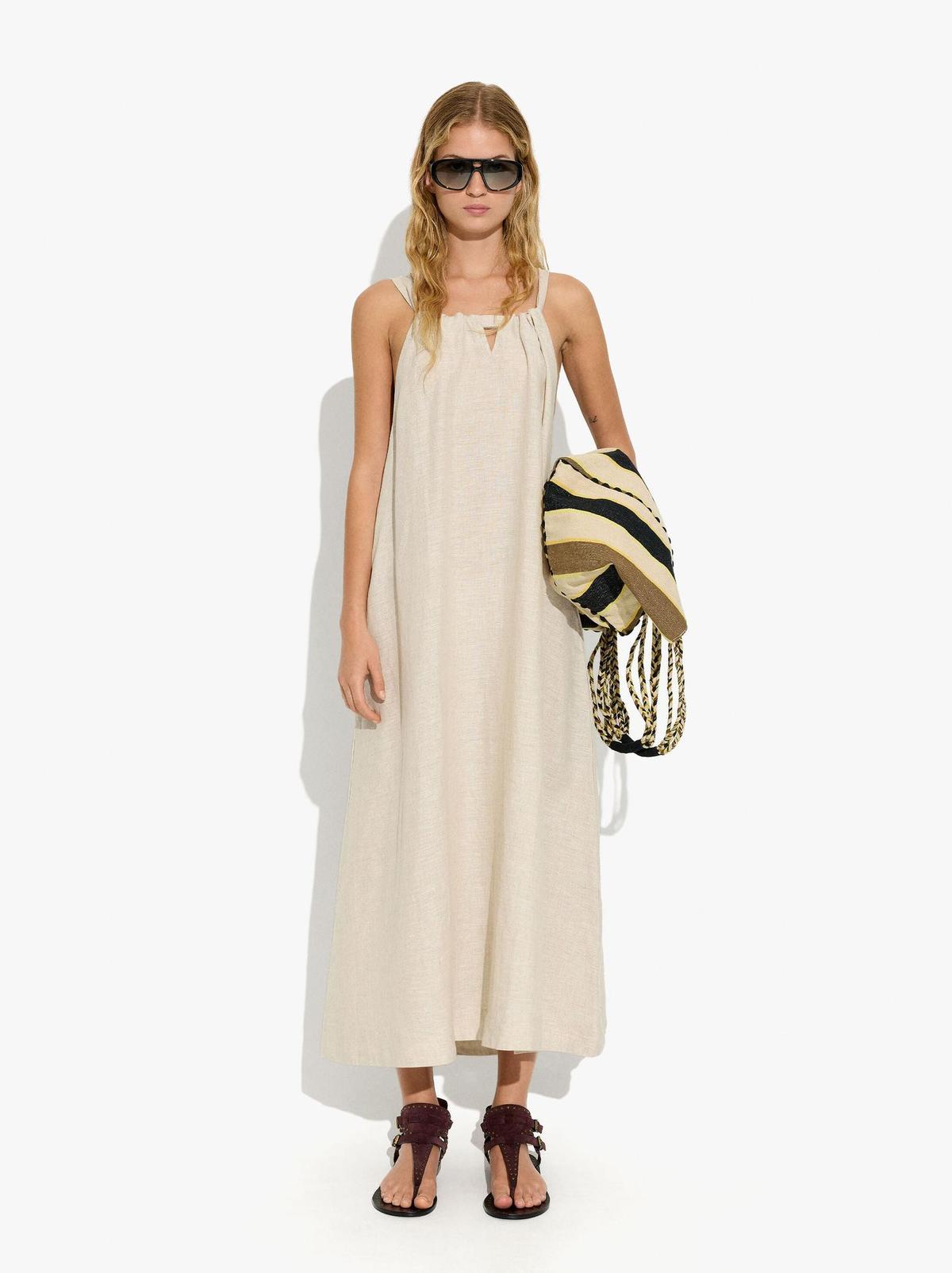 Robe midi à bretelles en lin
