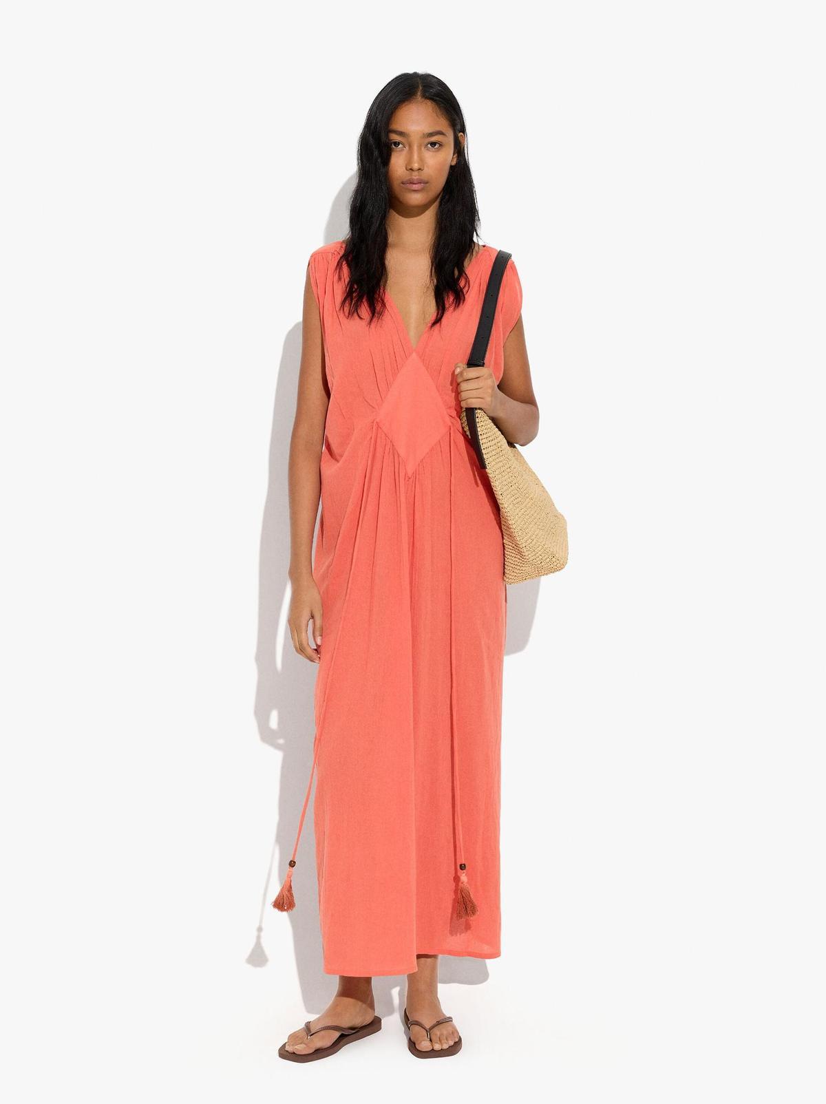 Robe midi corail 100% coton