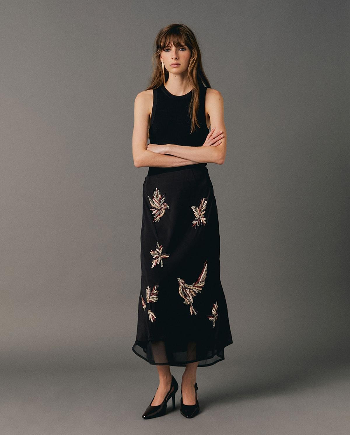 Ensemble haut perlé et jupe midi