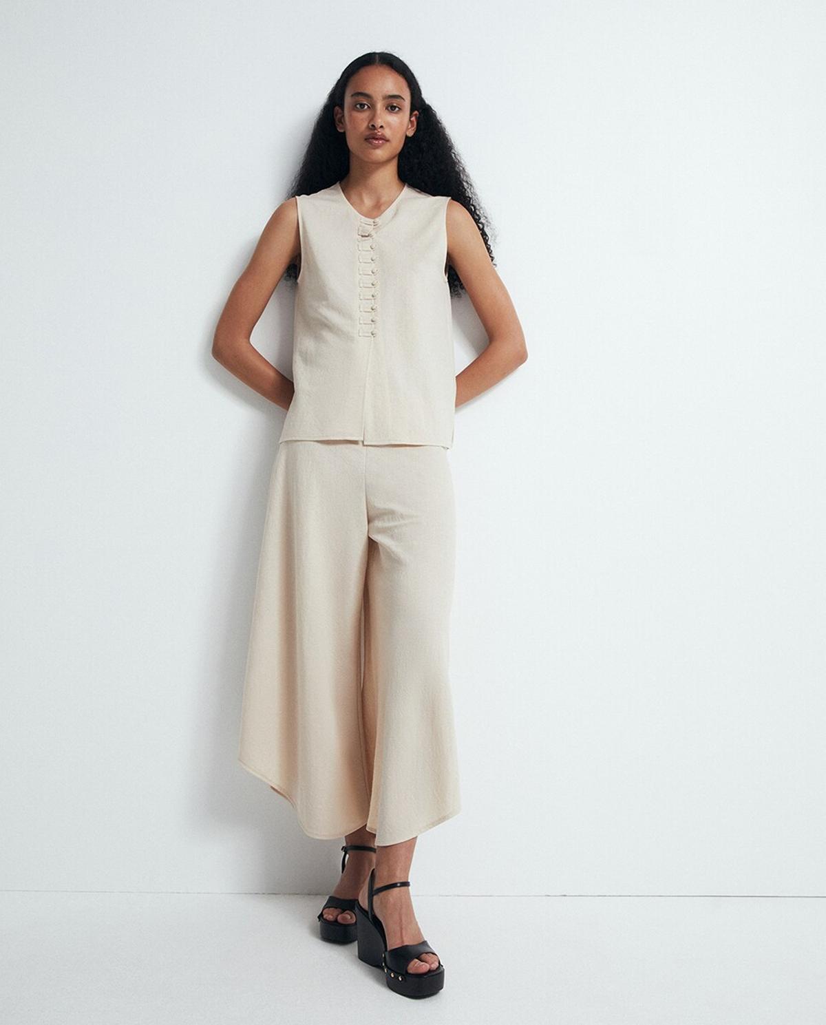 Ensemble haut en lin et pantalon large