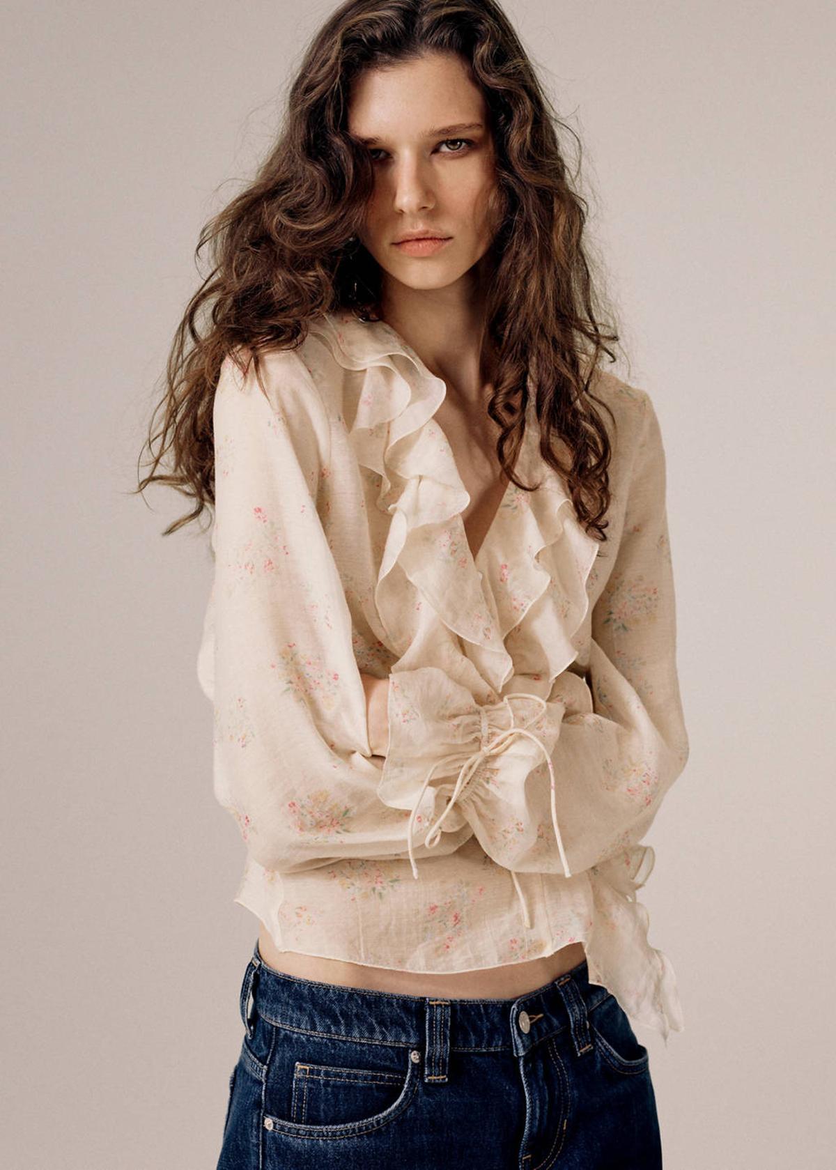Blouse à volants imprimé fleuri