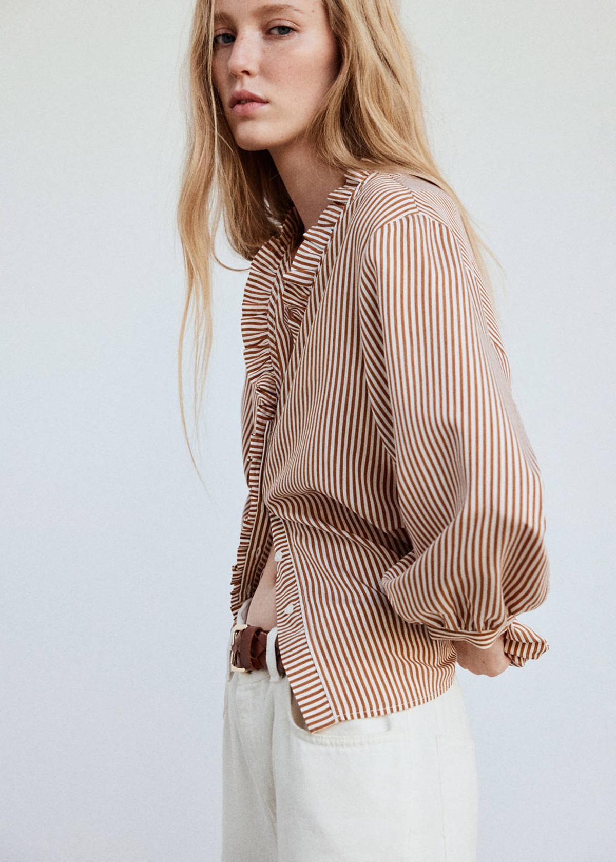 Blouse rayée imprimée à volants