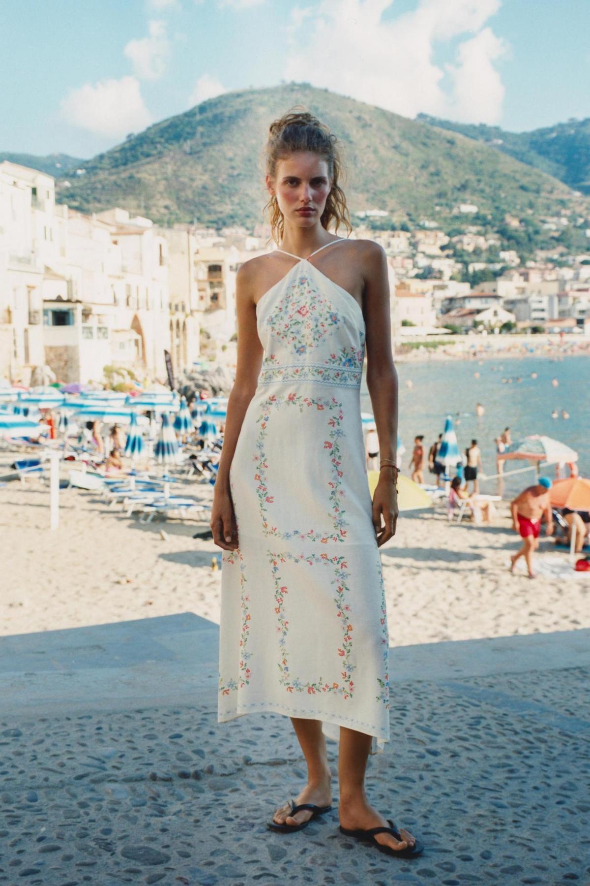 Robe midi imprimée en lin