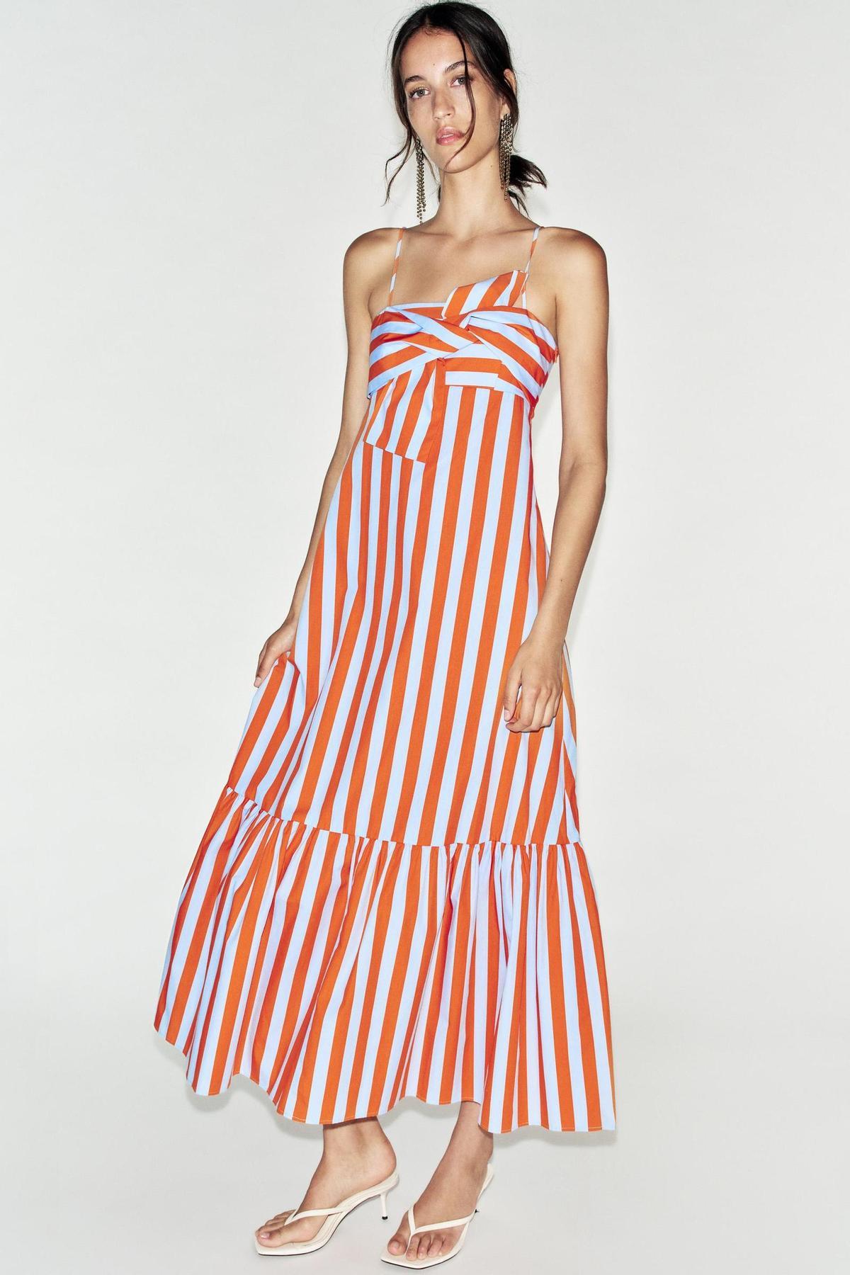 Robe midi rayée nouée