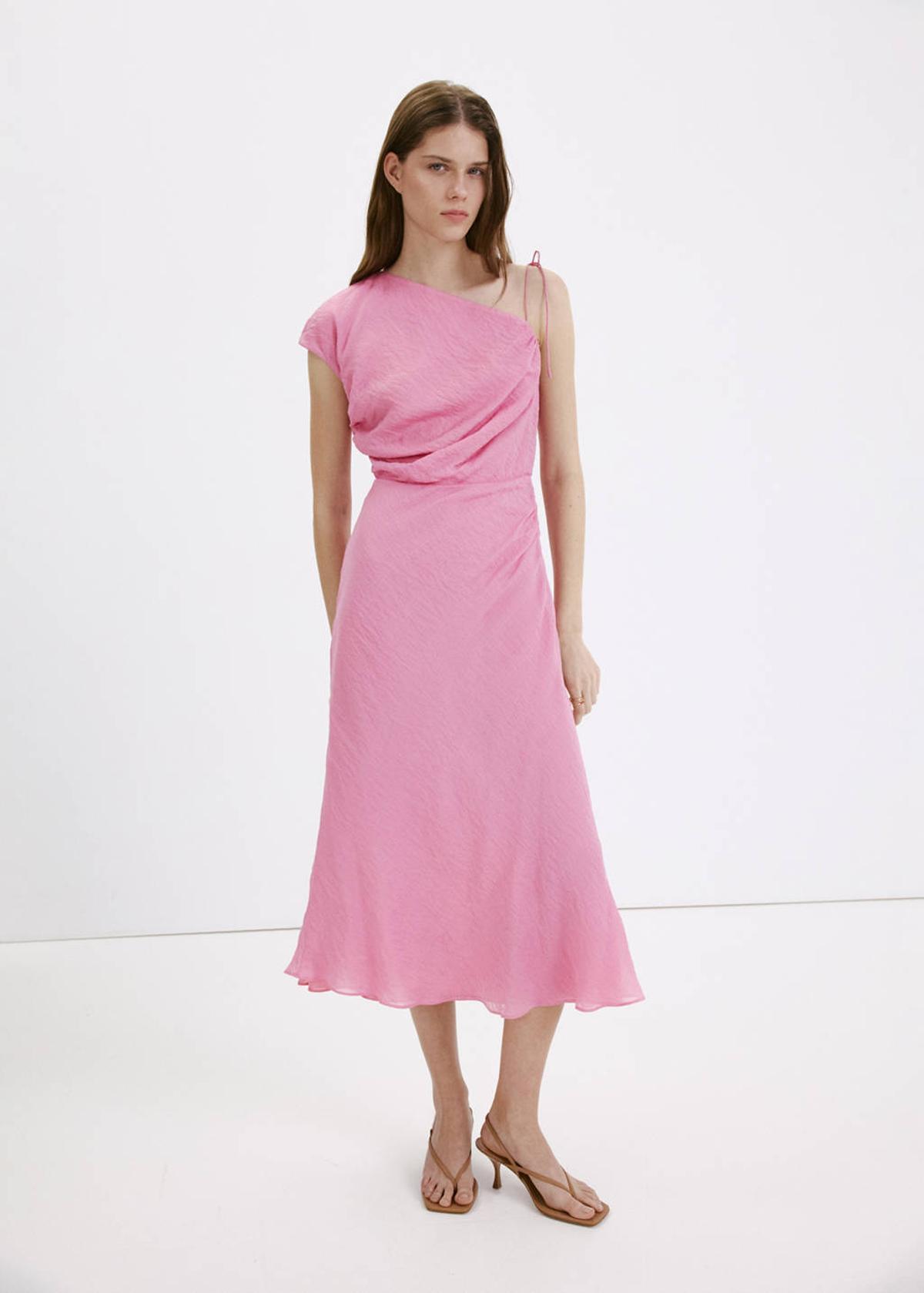 Robe asymétrique noeud rose