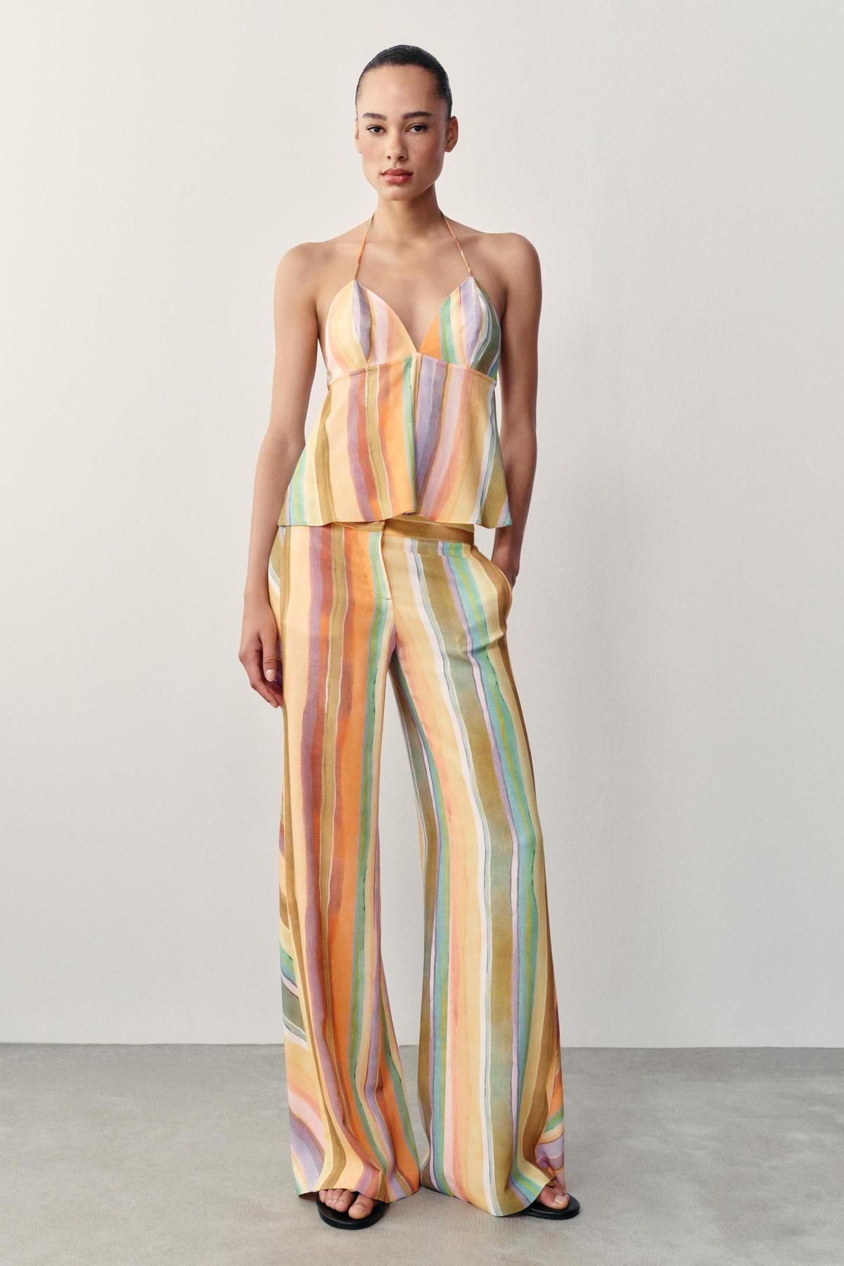 Ensemble haut et pantalon à rayures multicolores