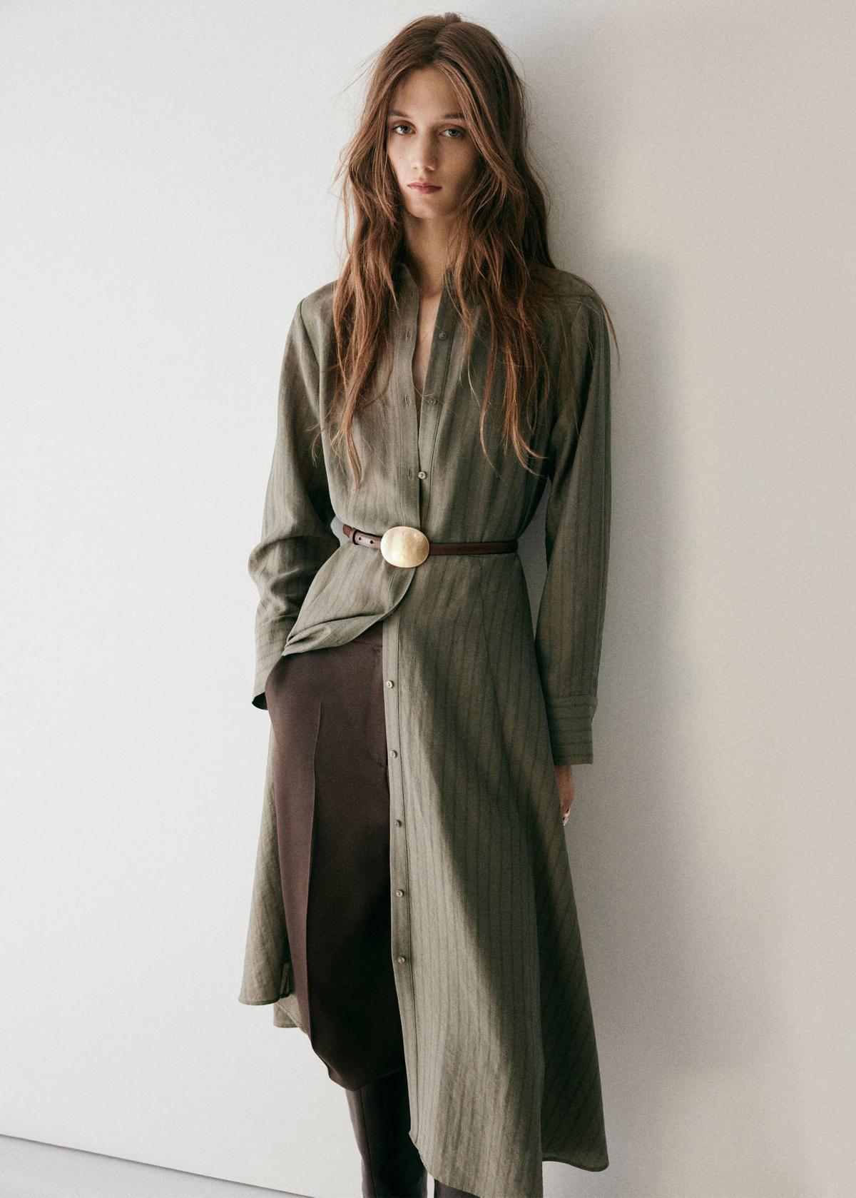 Robe-chemise midi à fines rayures