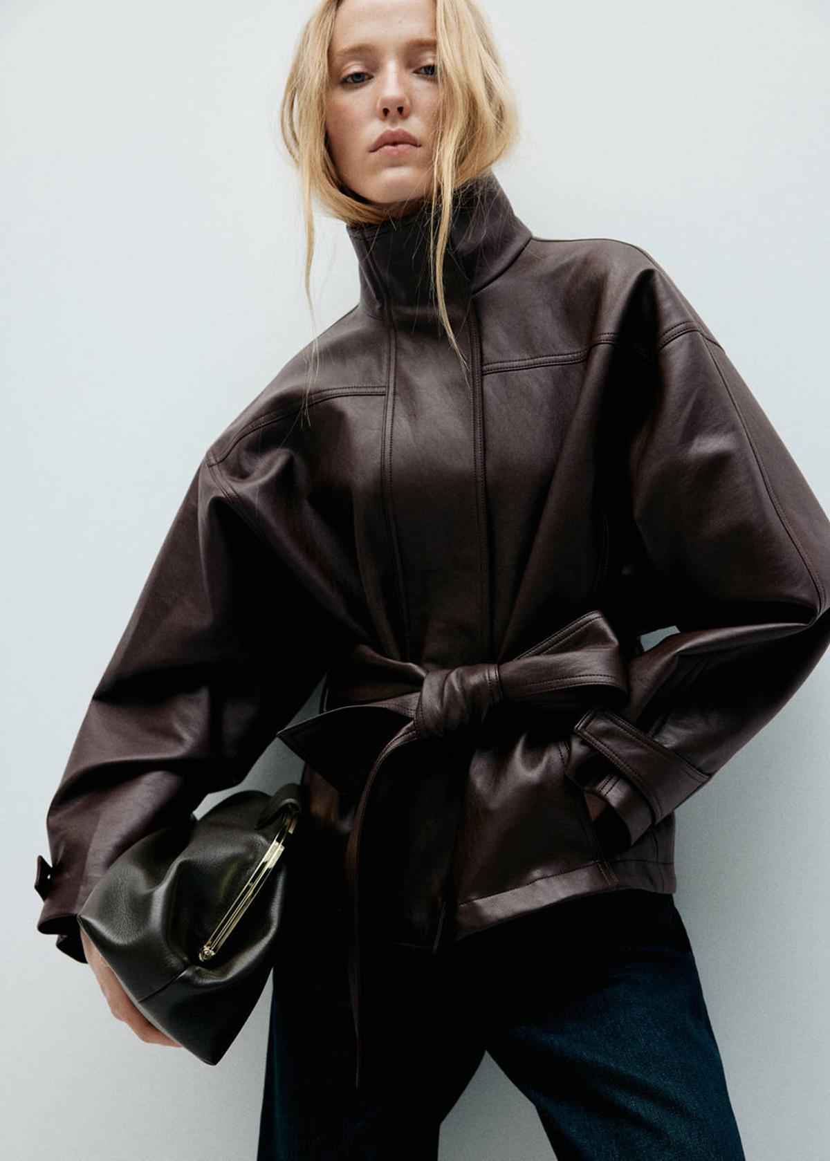 Veste effet cuir ceinturée