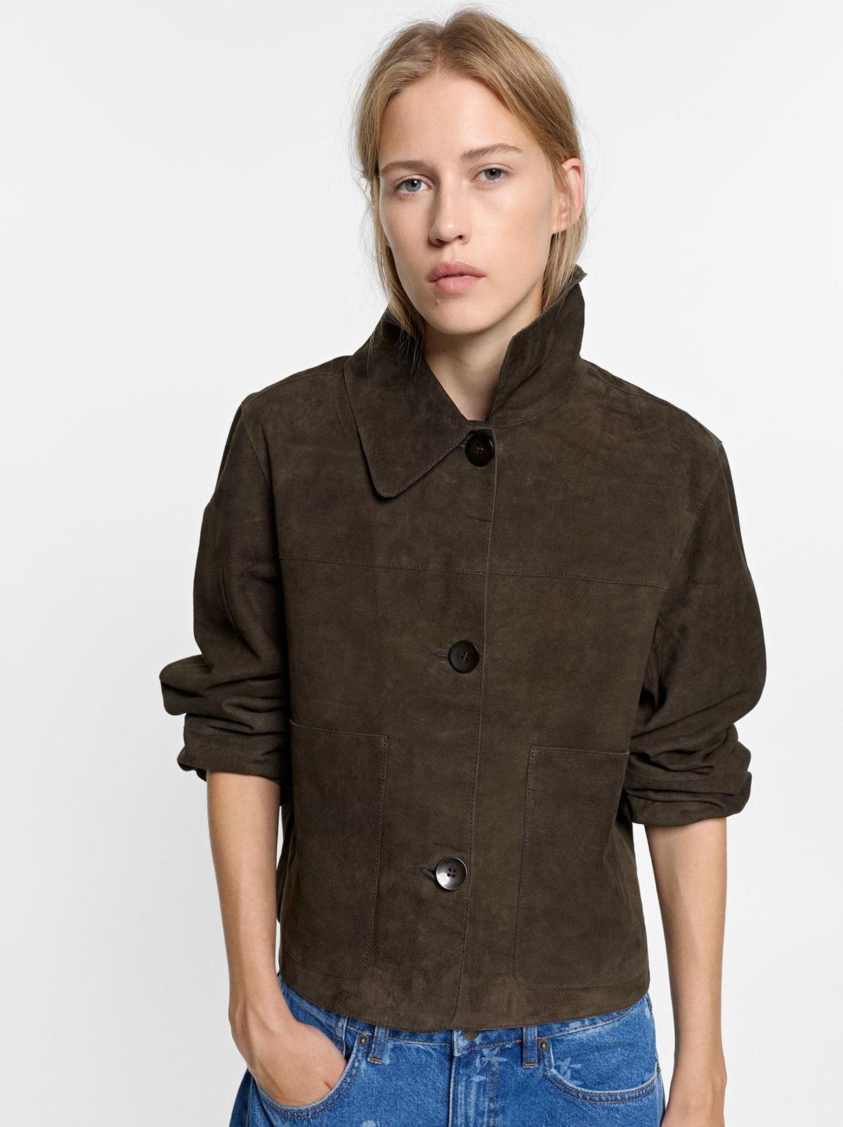 Veste courte en daim kaki