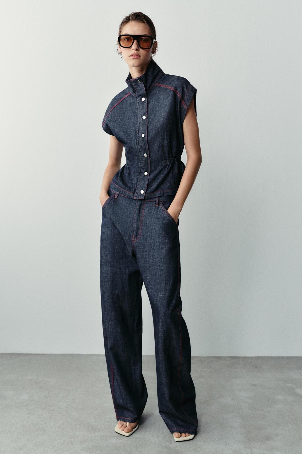 Ensemble gilet et pantalon en jean avec lin