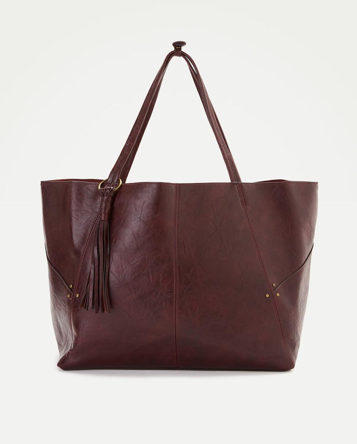 Sac cabas en cuir bordeaux avec pompon