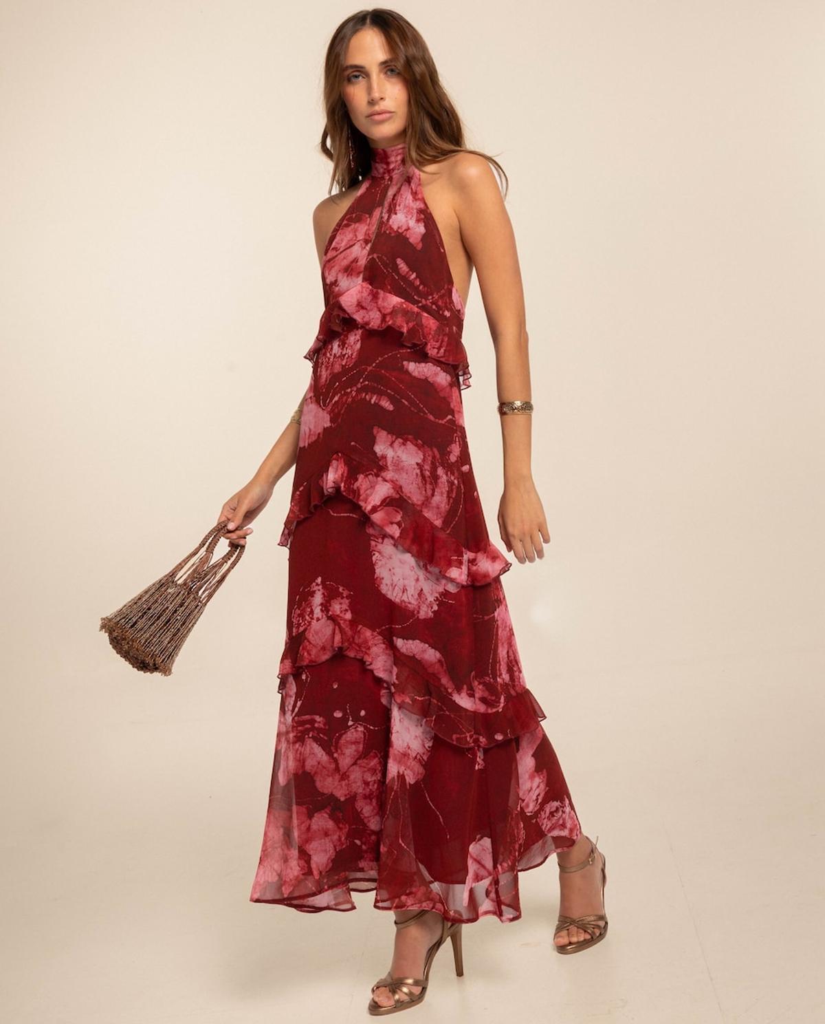 Robe dos nu imprimée à volants