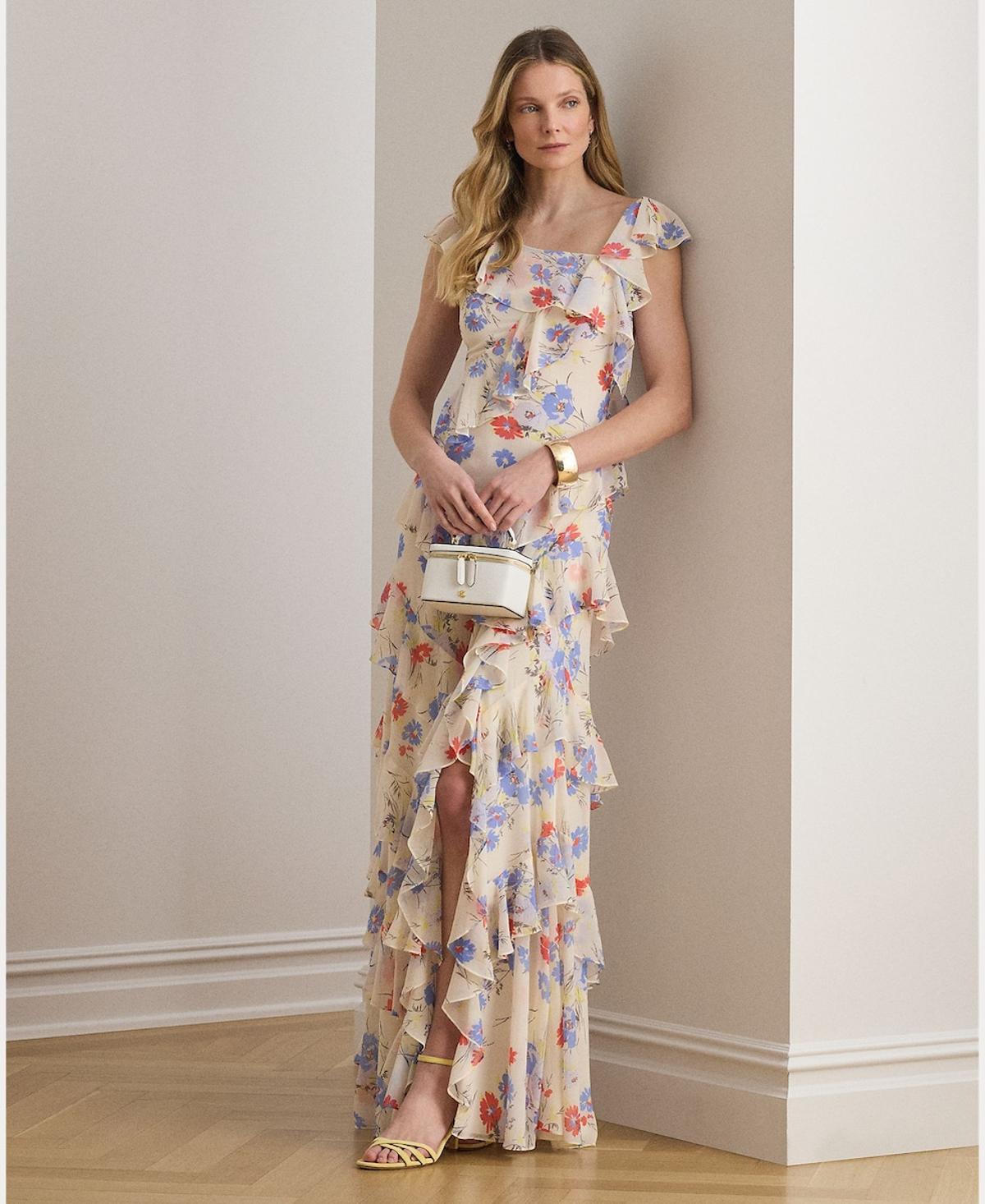 Robe longue fleurie à volants