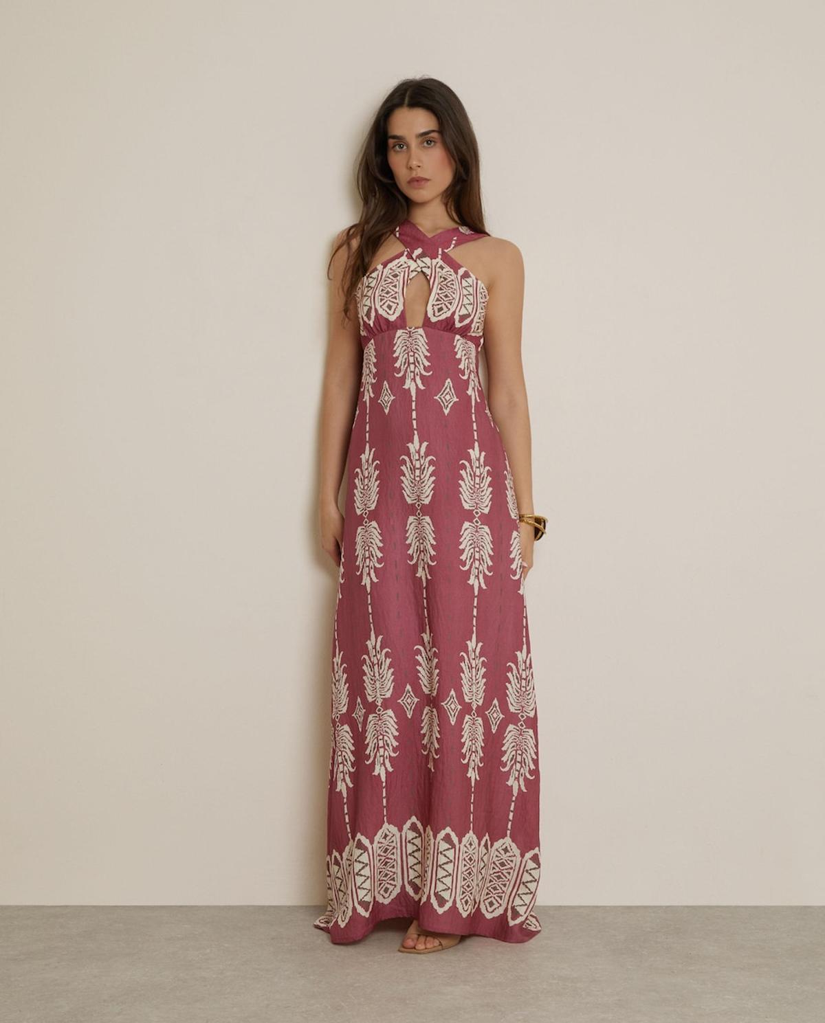 Robe longue imprimée dos nu