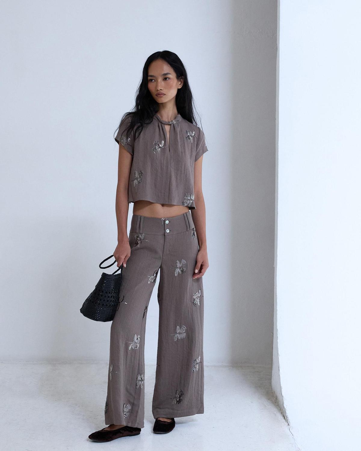 Pantalon droit à perles