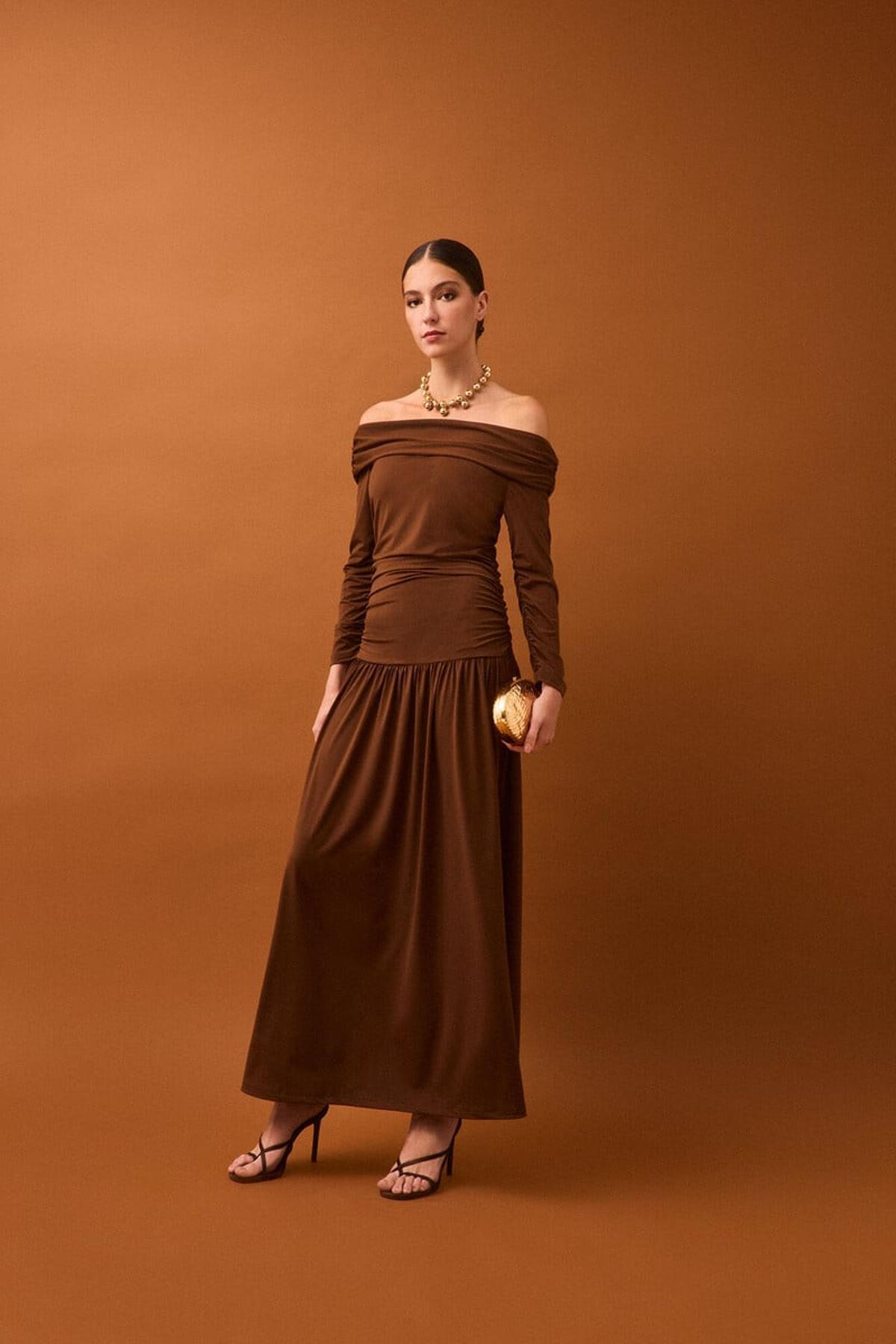 Robe Bardot marron