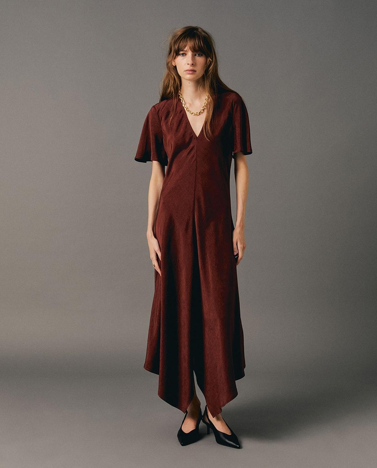 Robe midi en satin marron