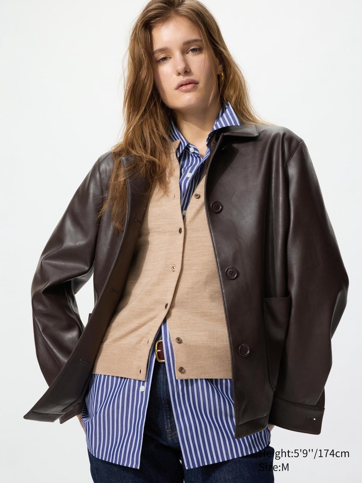 Veste effet cuir marron