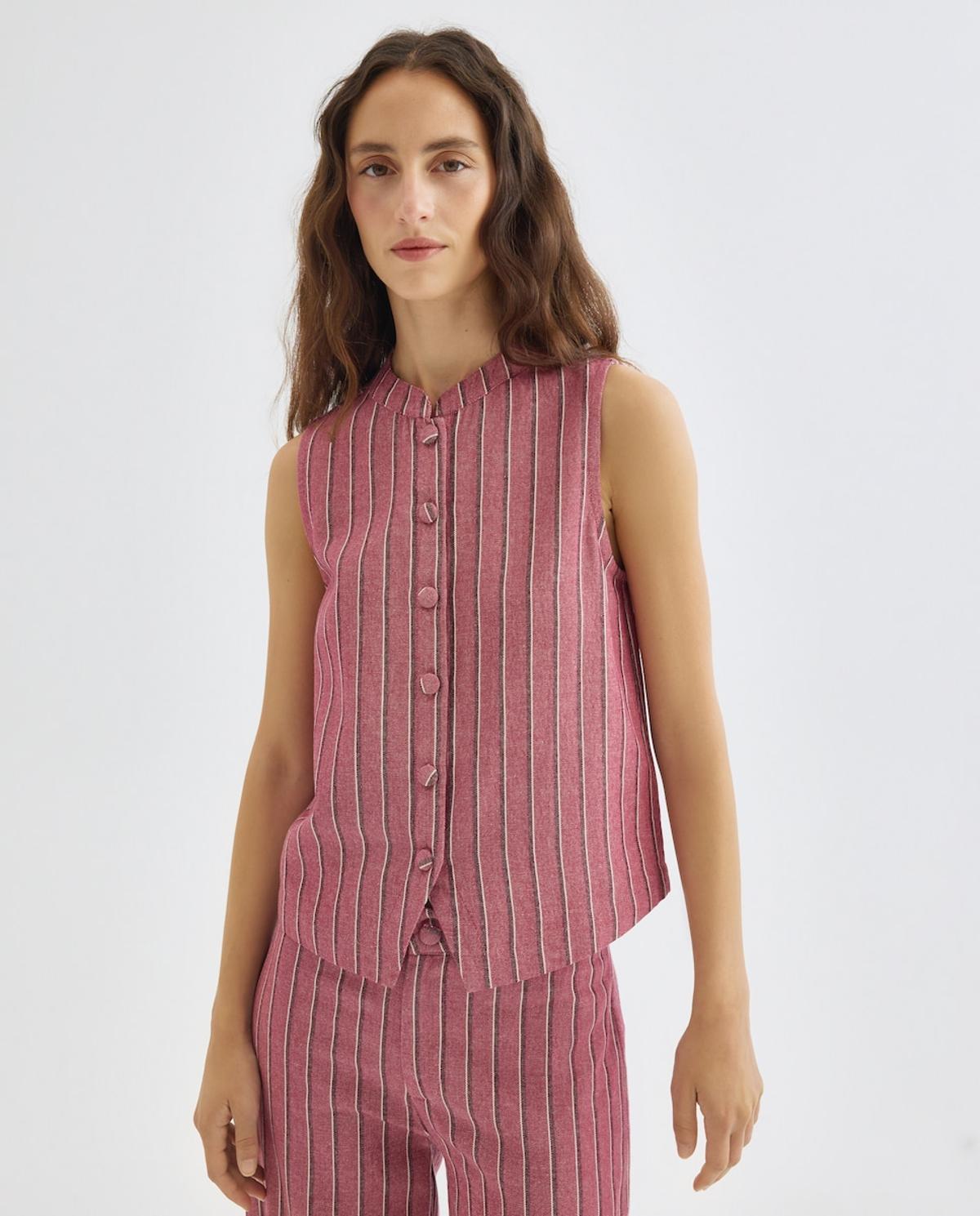 Gilet rose imprimé rayé