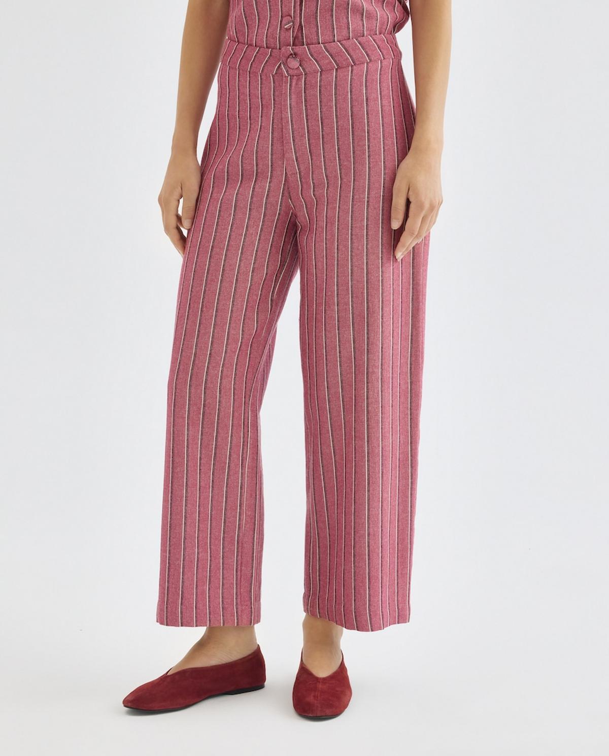Pantalon imprimé à rayures roses
