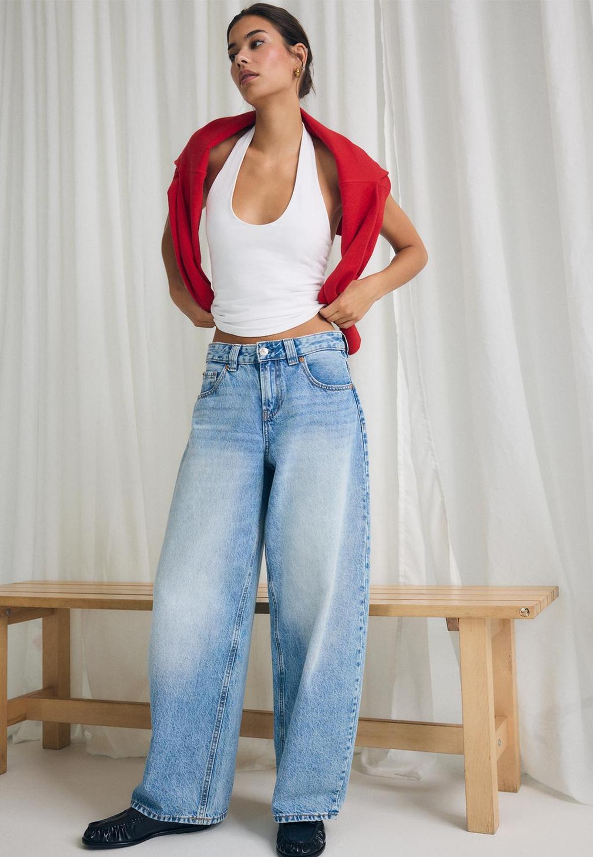 Jean tonneau bleu clair