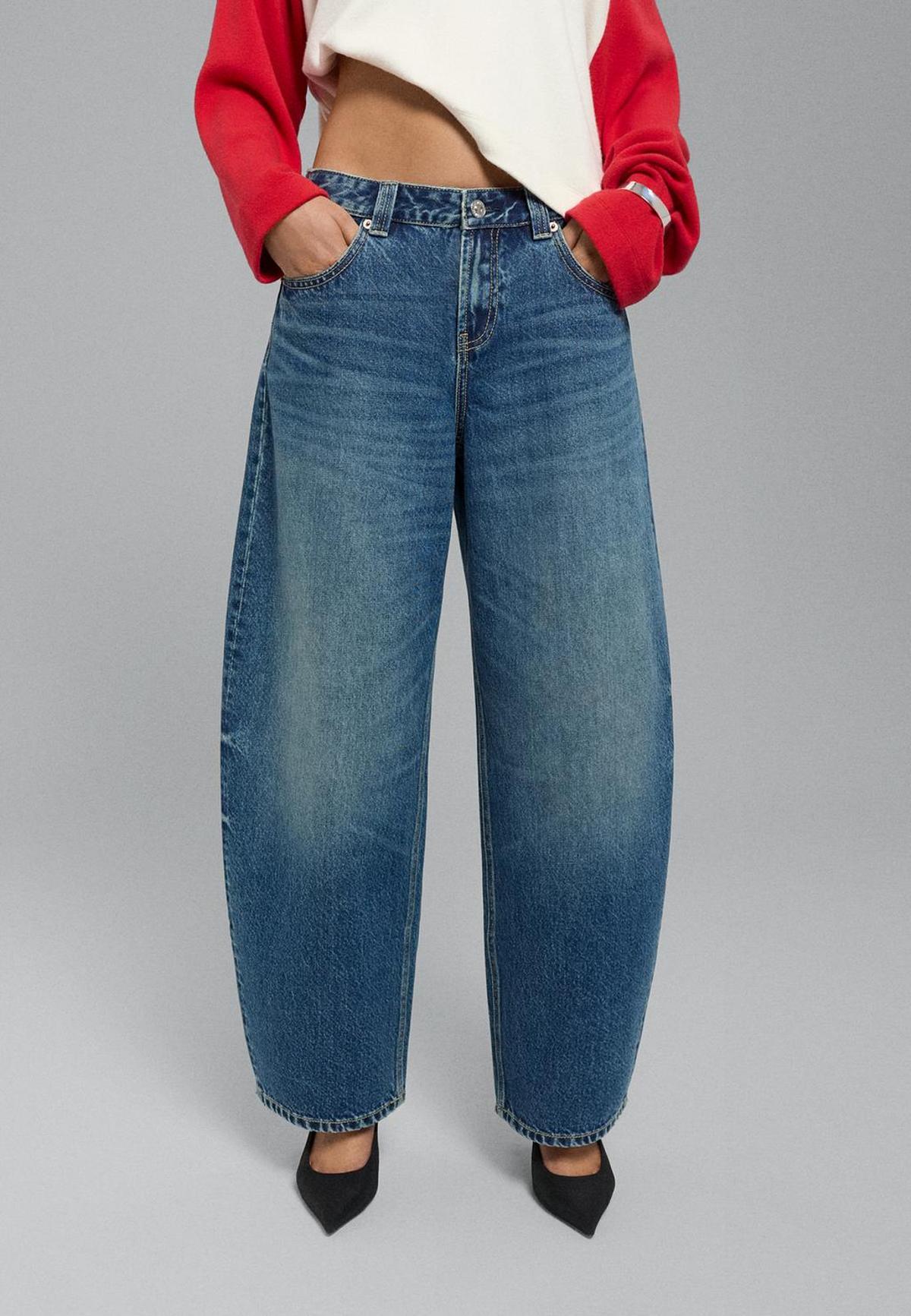 Jean tonneau bleu foncé