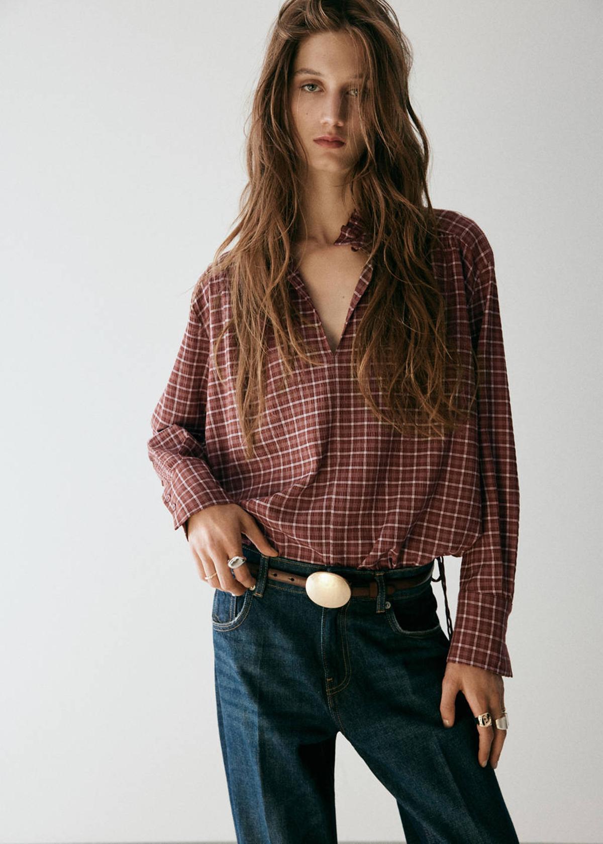 Blouse à carreaux marron