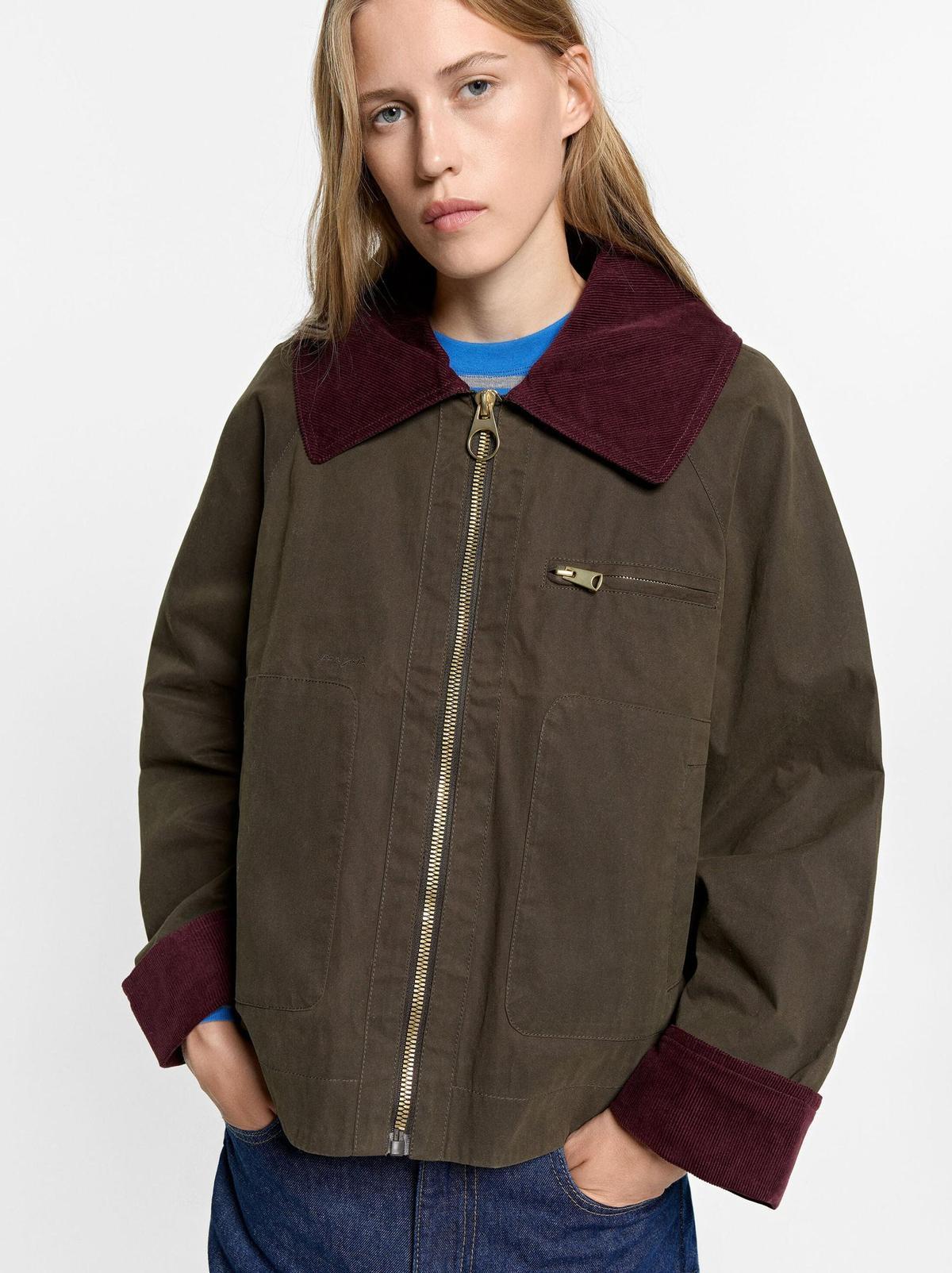 Veste type Barbour avec col velours côtelé