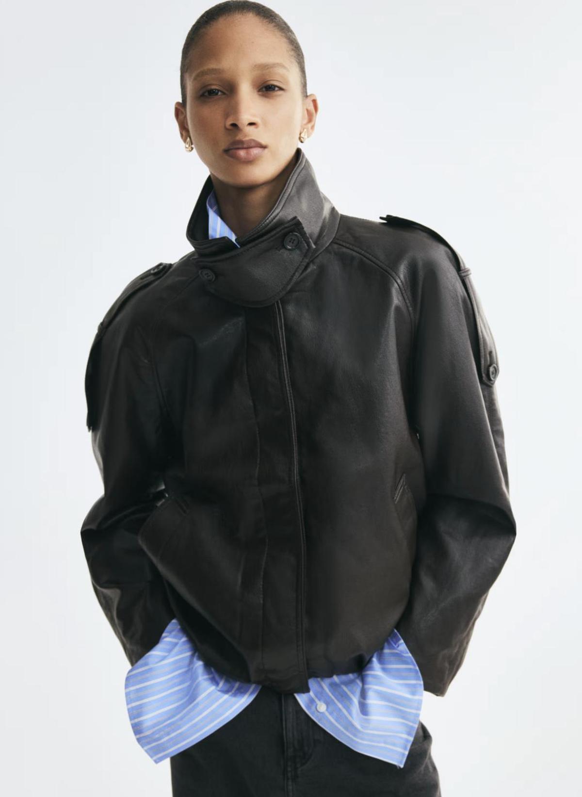 Blouson aviateur en cuir marron
