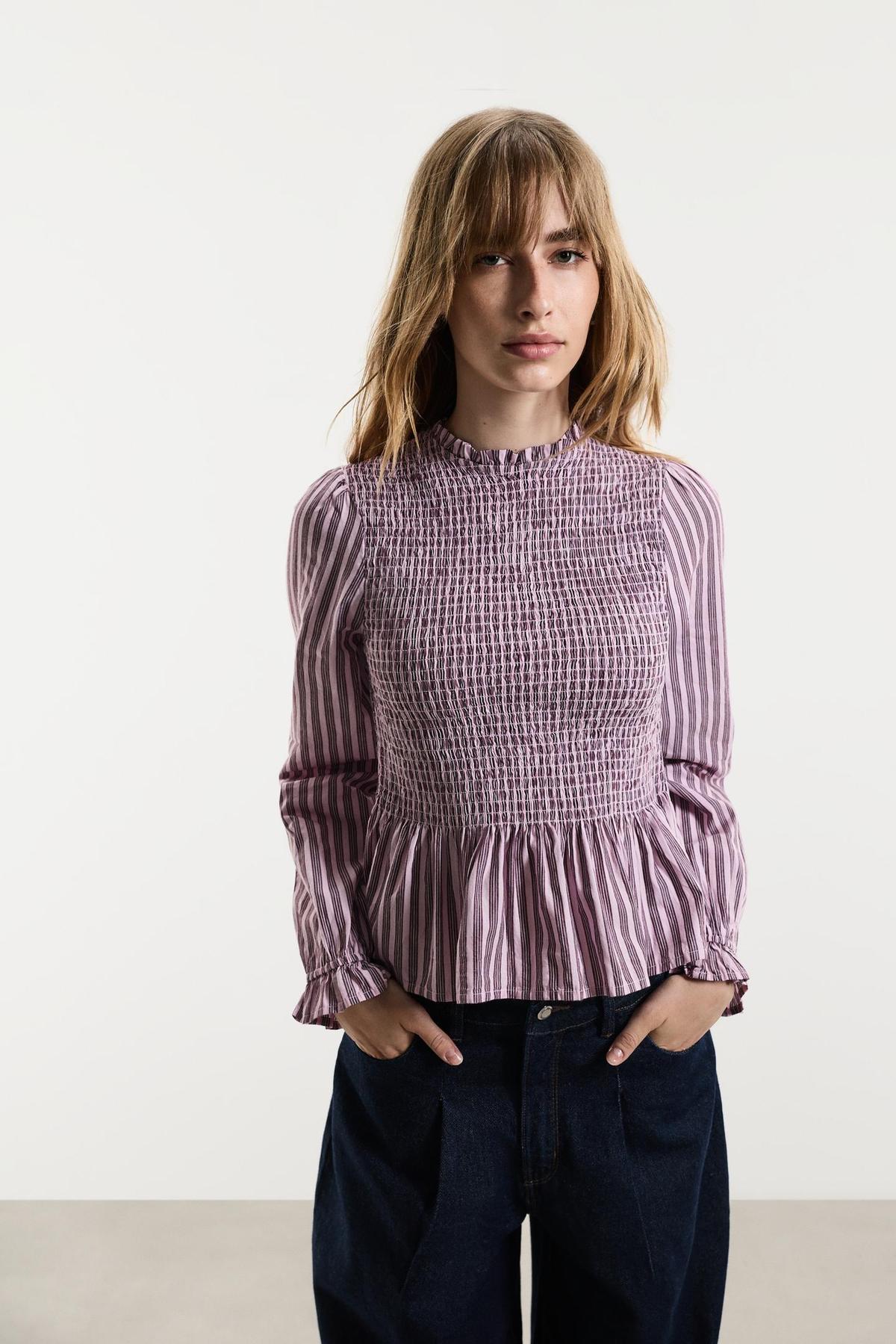 Blouse imprimée nid d'abeille