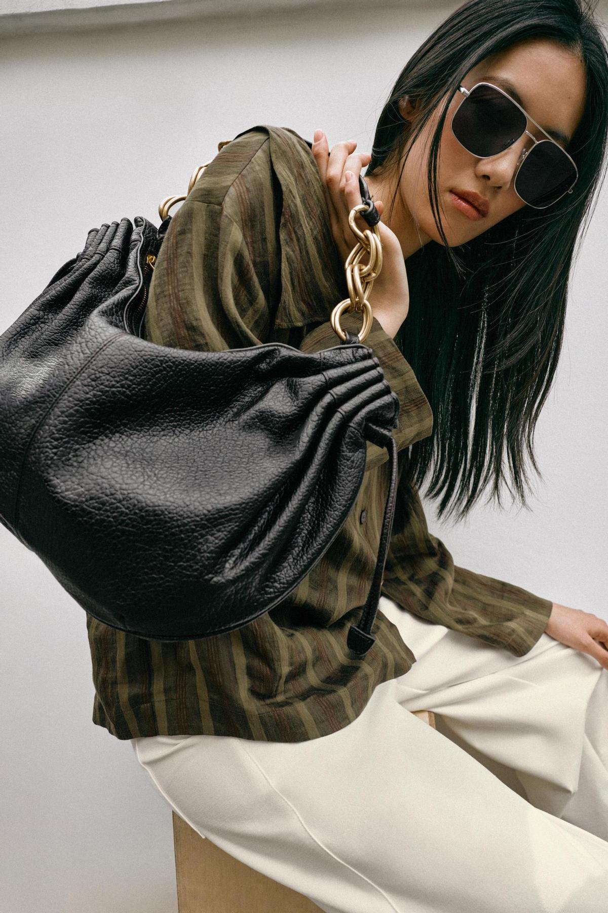 Sac bandoulière marron à fronces