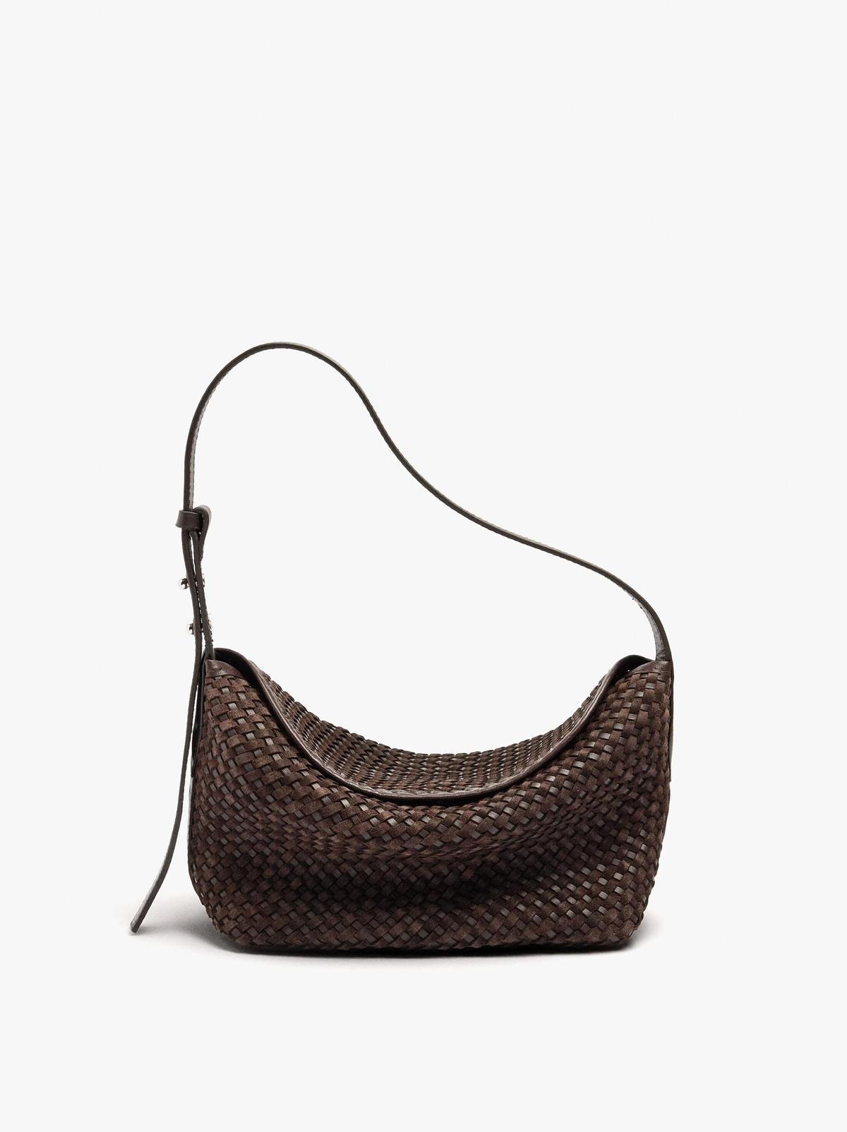Sac à bandoulière en cuir tressé marron