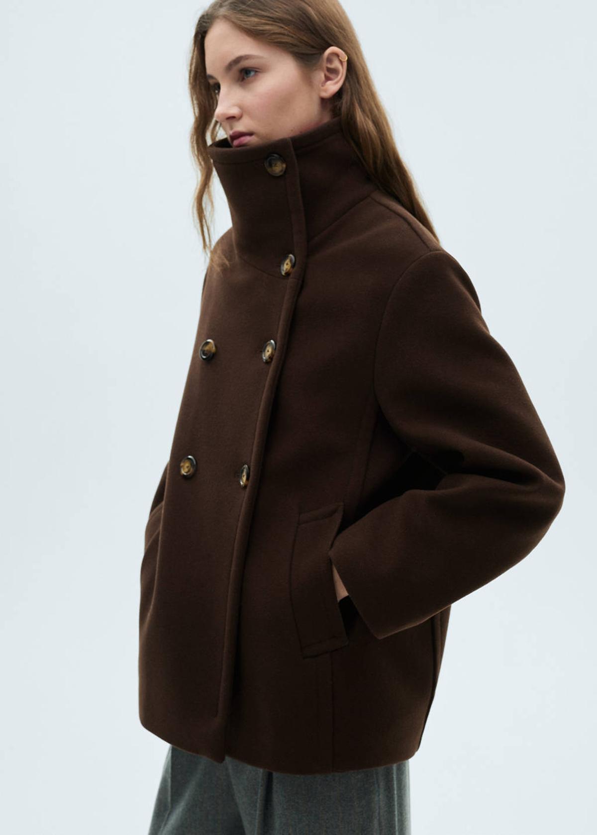 Manteau court en laine marron