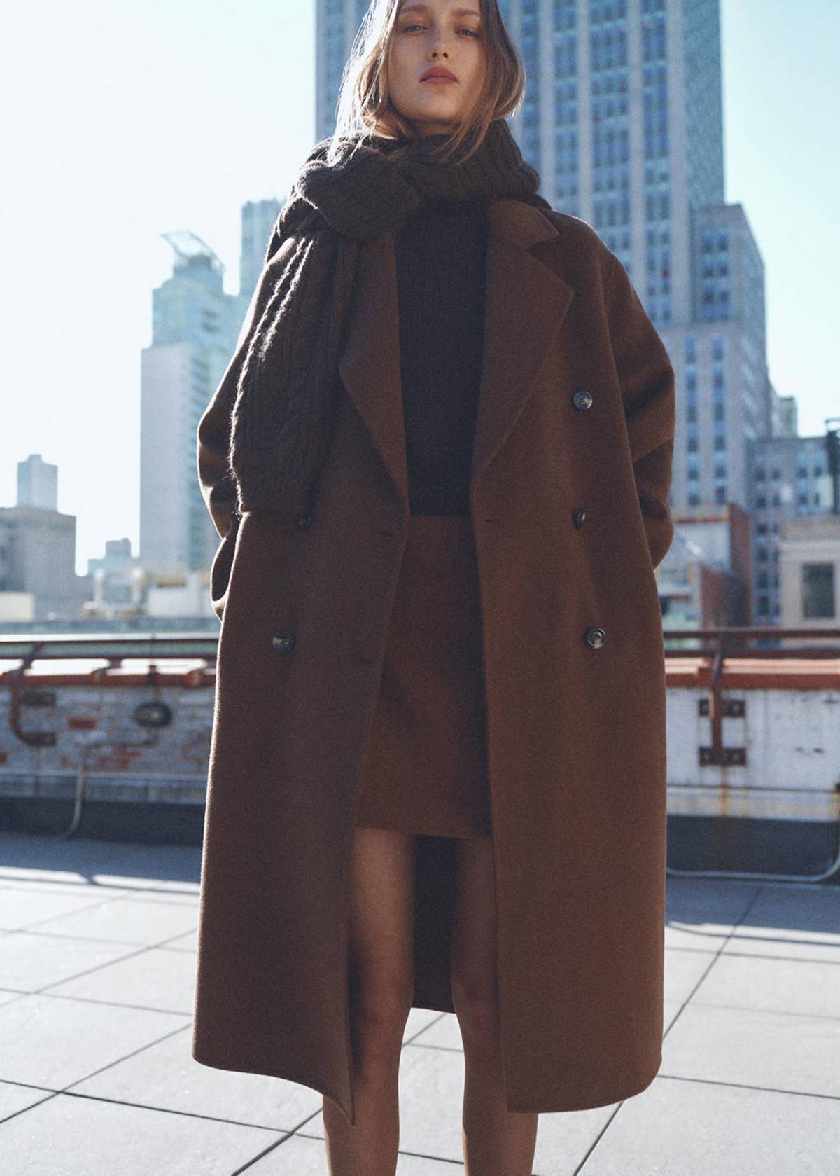 Manteau en laine marron à double boutonnage
