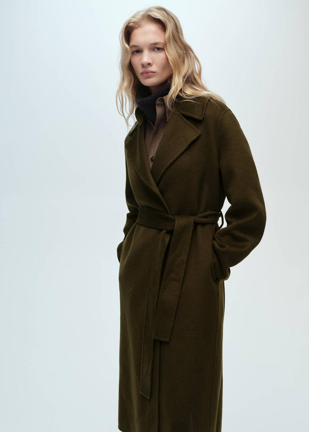 Manteau long en laine avec ceinture