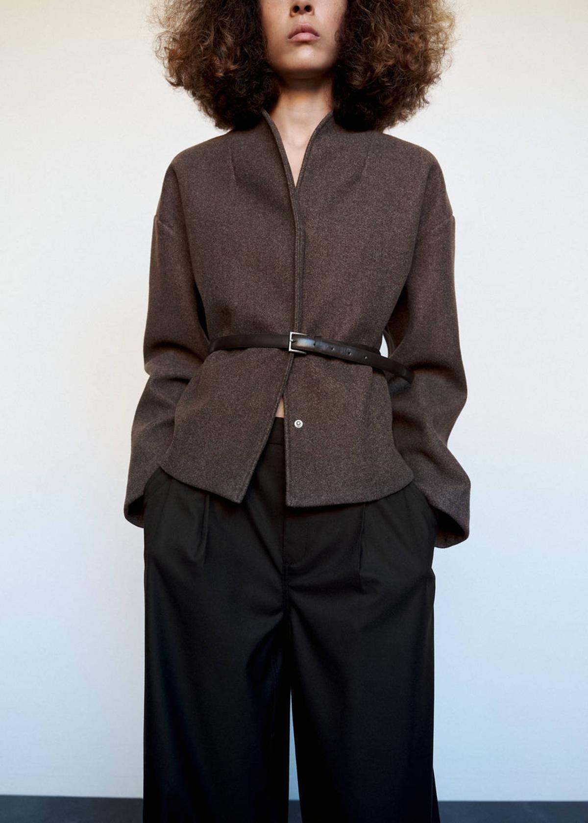 Veste ceinturée marron