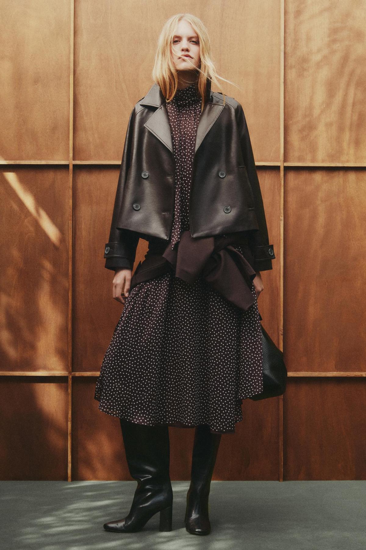 Veste courte effet cuir marron